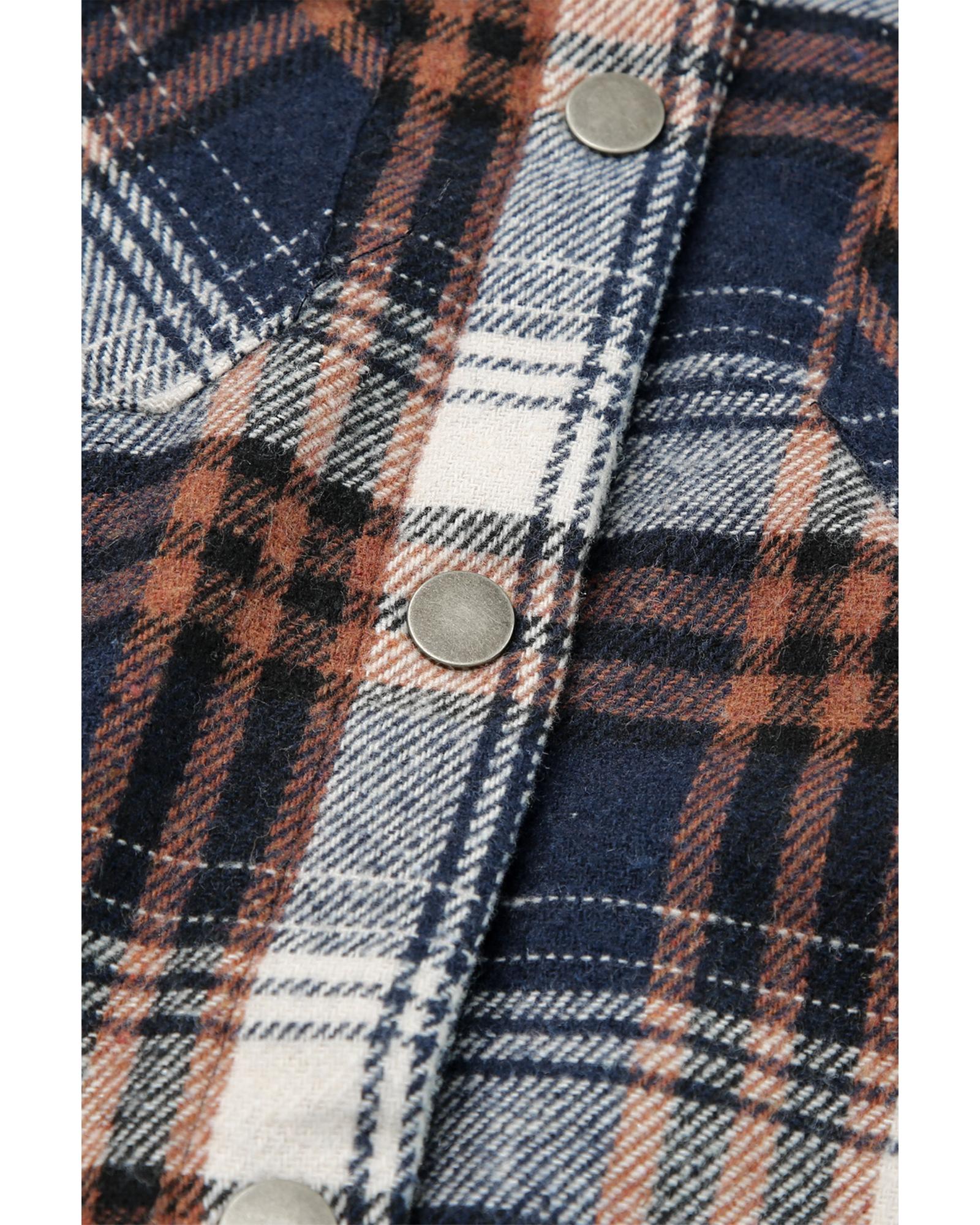 Plaid Pattern Sherpa Lined Hooded Shacket - XL