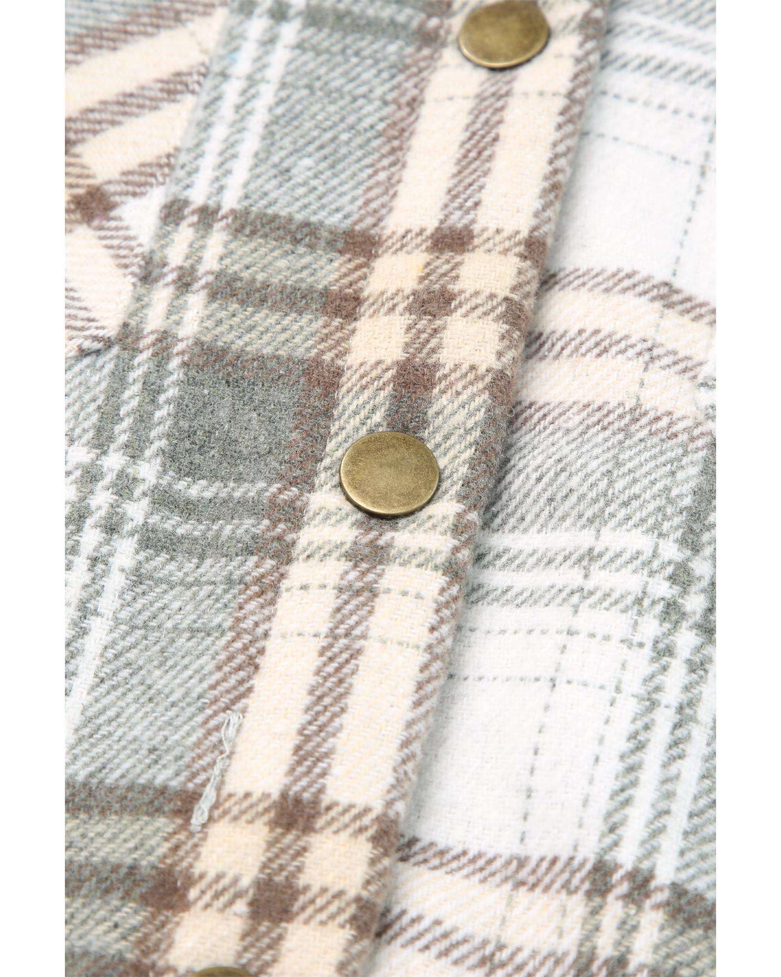 Gray Plaid Pattern Sherpa Lined Hooded Shacket - S