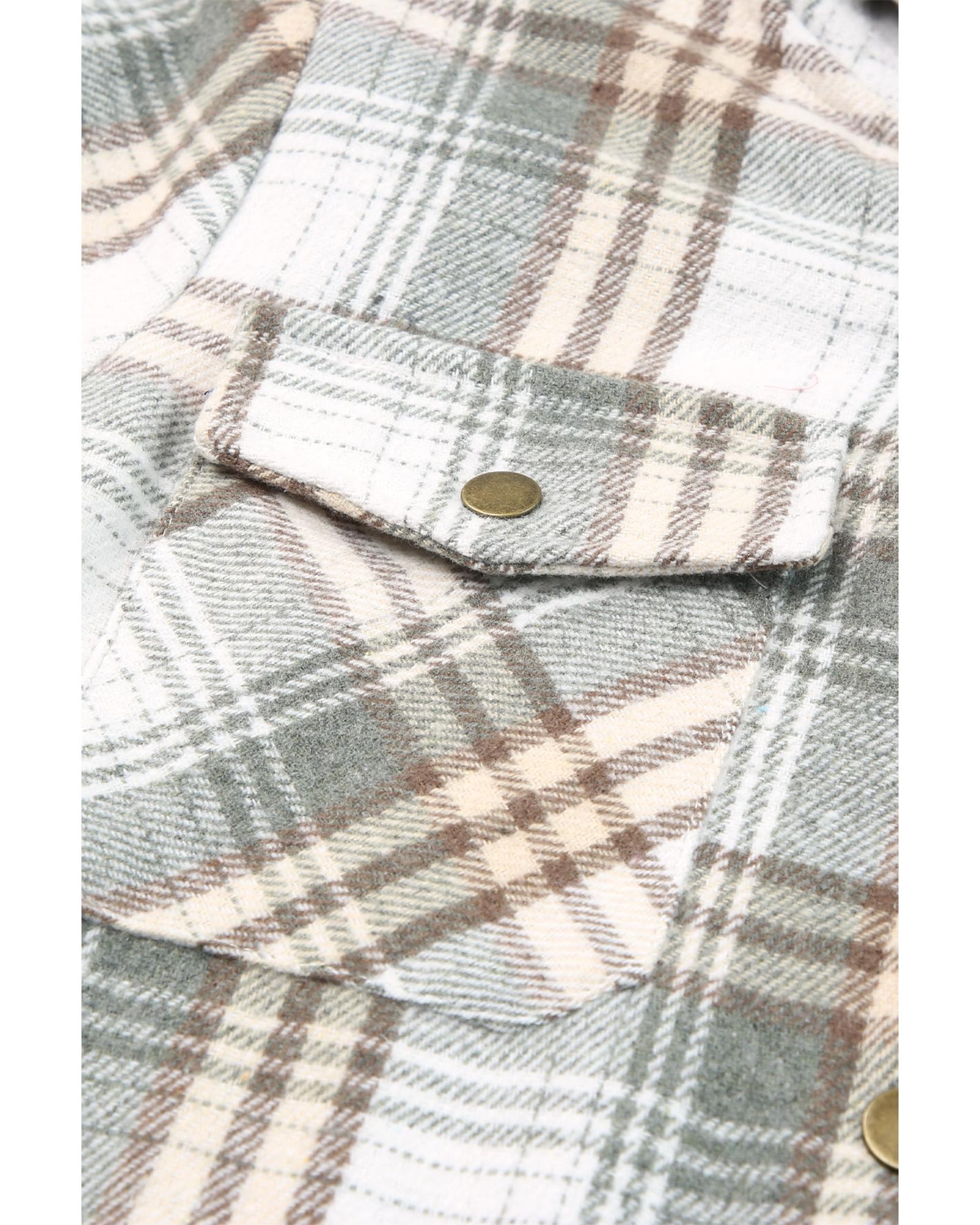 Gray Plaid Pattern Sherpa Lined Hooded Shacket - XL