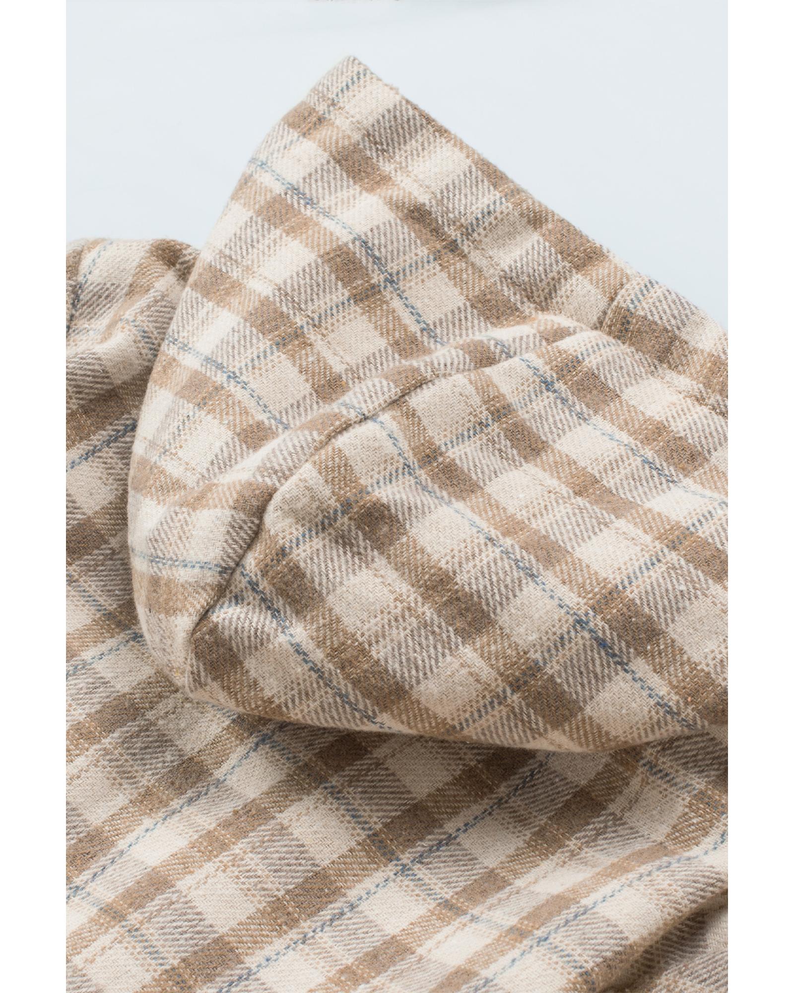 Khaki Plaid Pattern Sherpa Lined Hooded Shacket - M