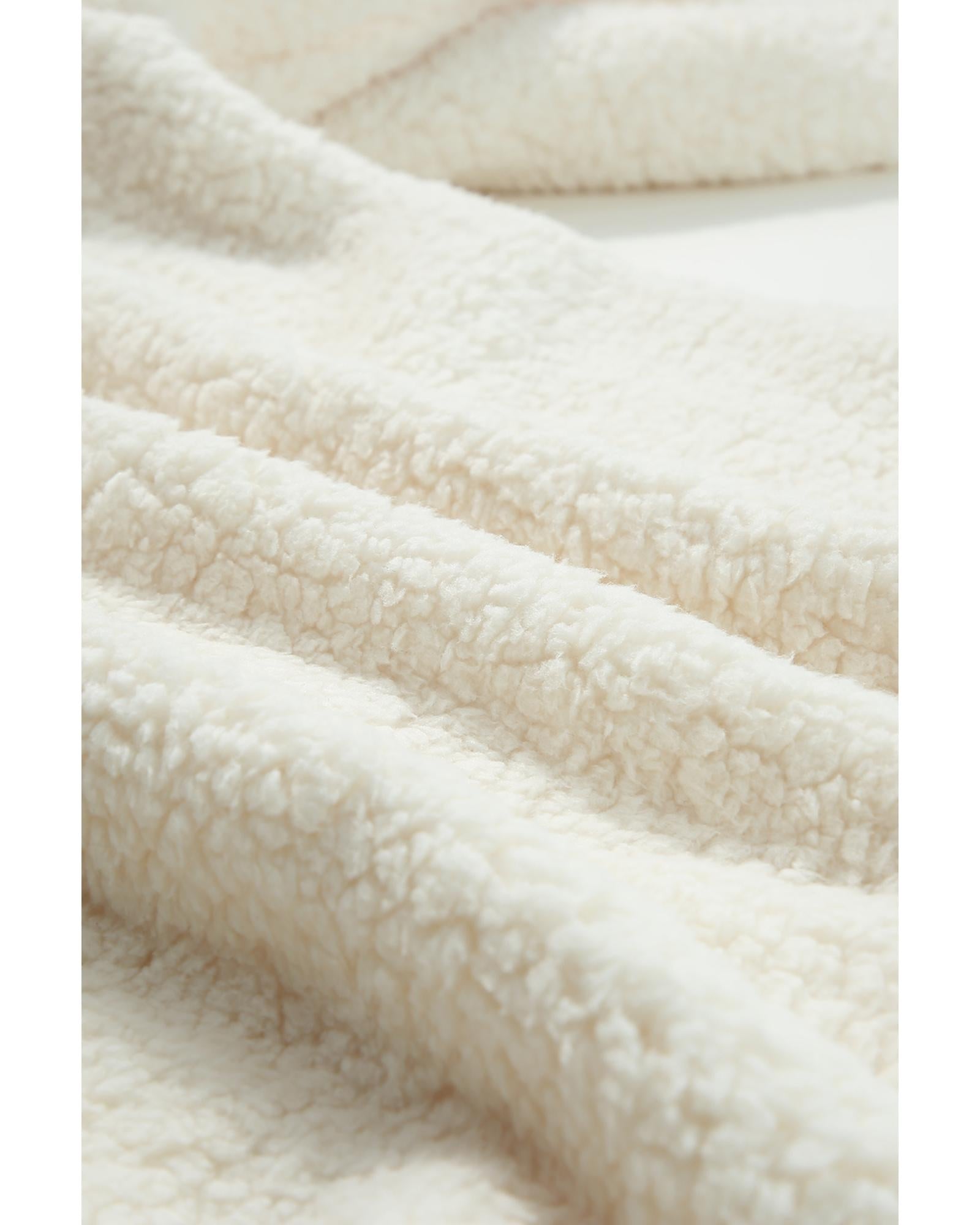 Beige Contrast Flap Pocket Single Breasted Teddy Coat - L