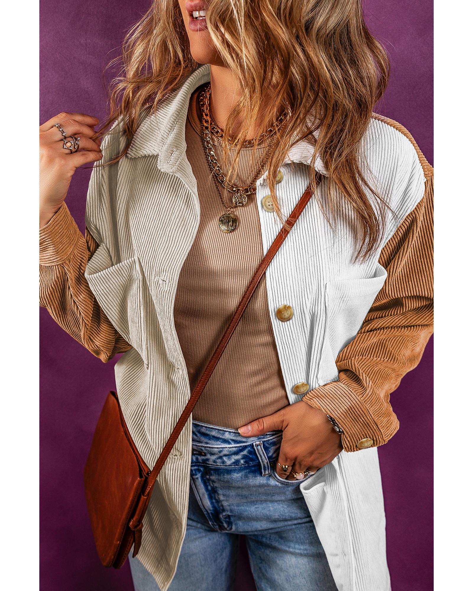 Multicolour Corduroy Colorblock Loose Shacket - S