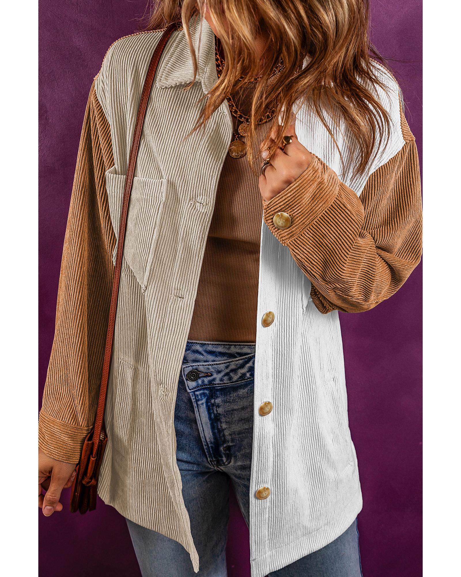 Multicolour Corduroy Colorblock Loose Shacket - S