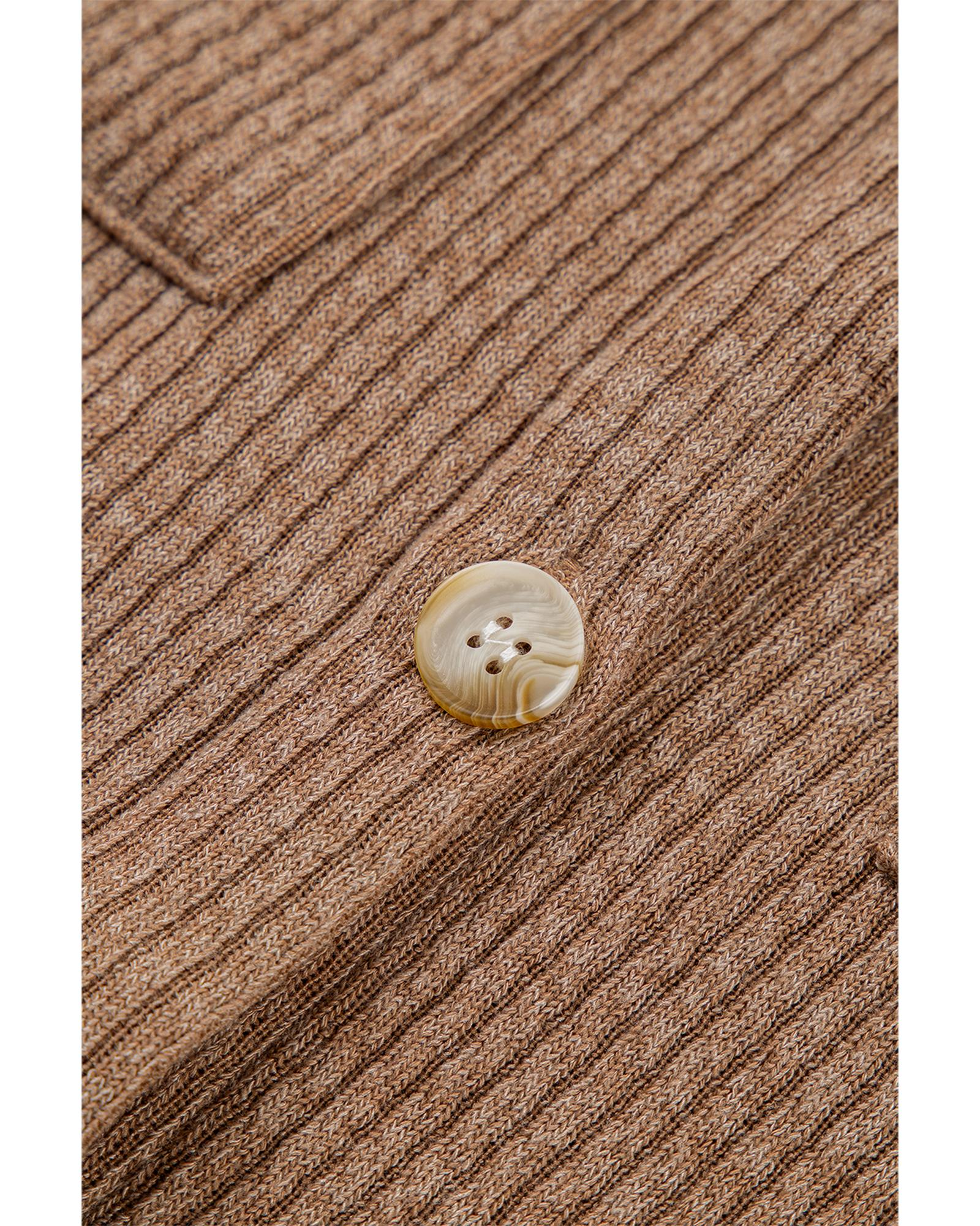 Dark Khaki Solid Color Corduroy Buttoned Long Sleeve Shacket - L