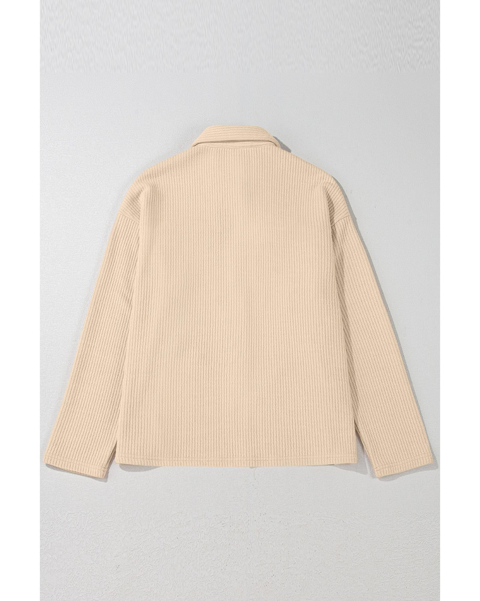 Apricot Solid Color Corduroy Buttoned Long Sleeve Shacket - 2XL