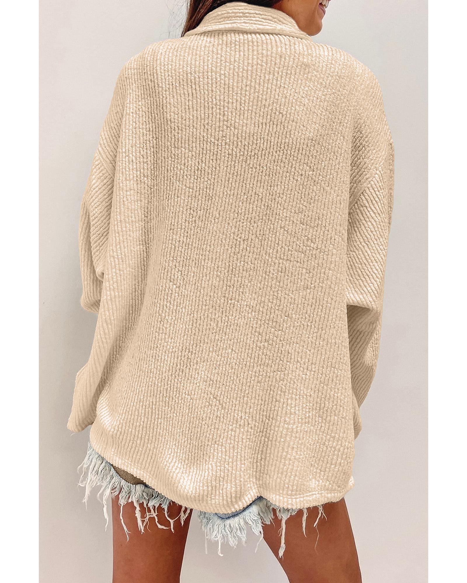 Apricot Solid Color Corduroy Buttoned Long Sleeve Shacket - M