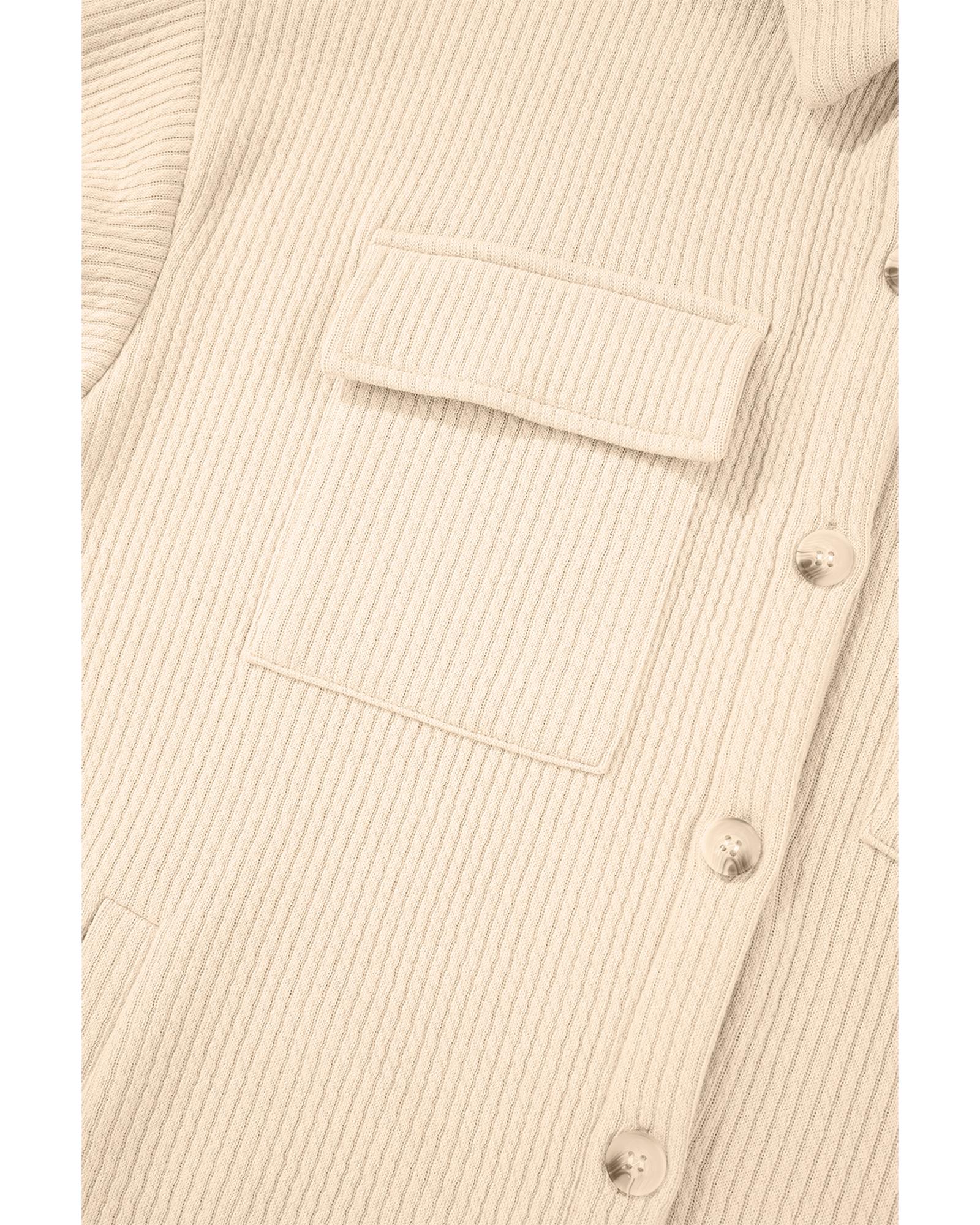 Apricot Solid Color Corduroy Buttoned Long Sleeve Shacket - M