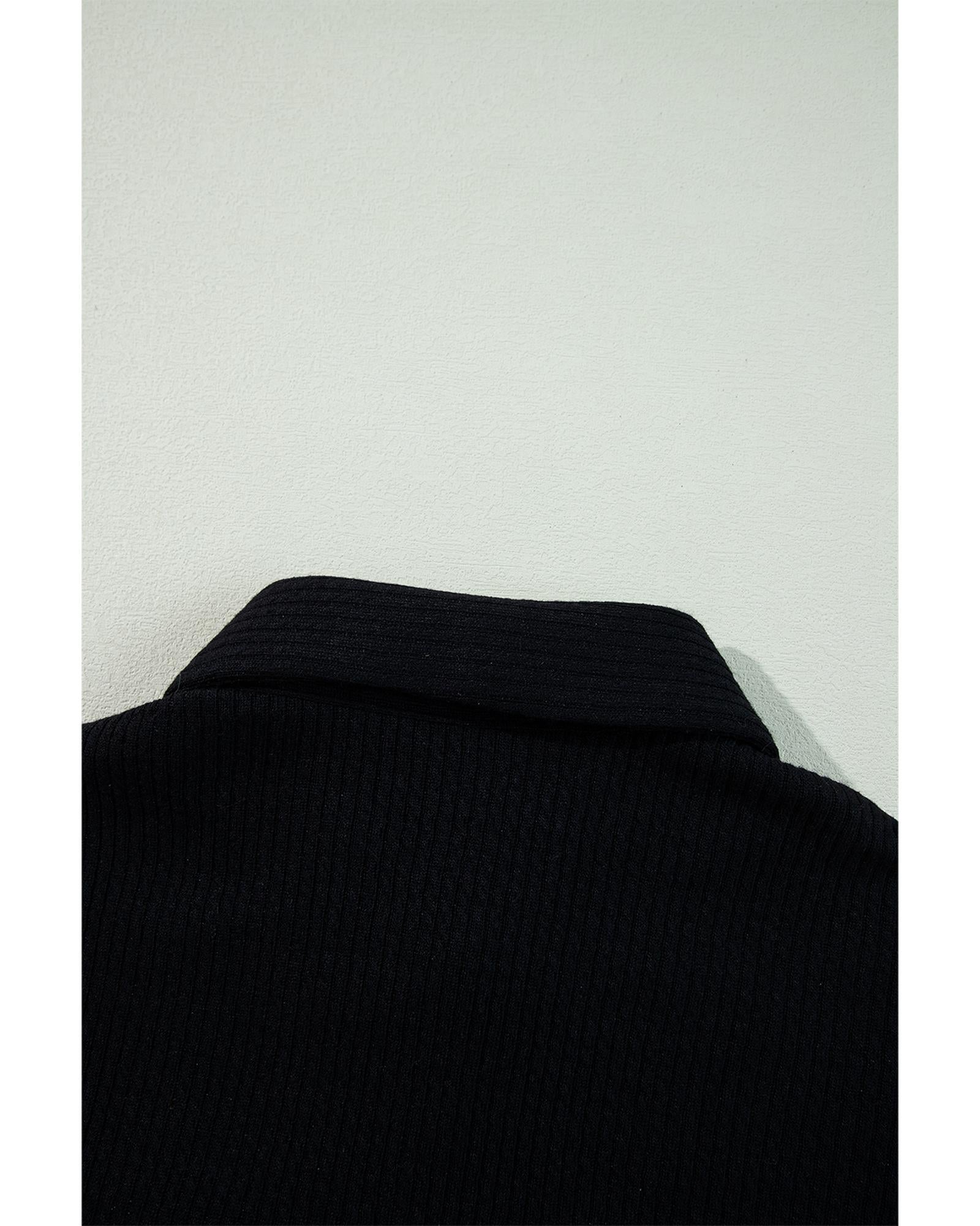 Black Solid Color Corduroy Buttoned Long Sleeve Shacket - S