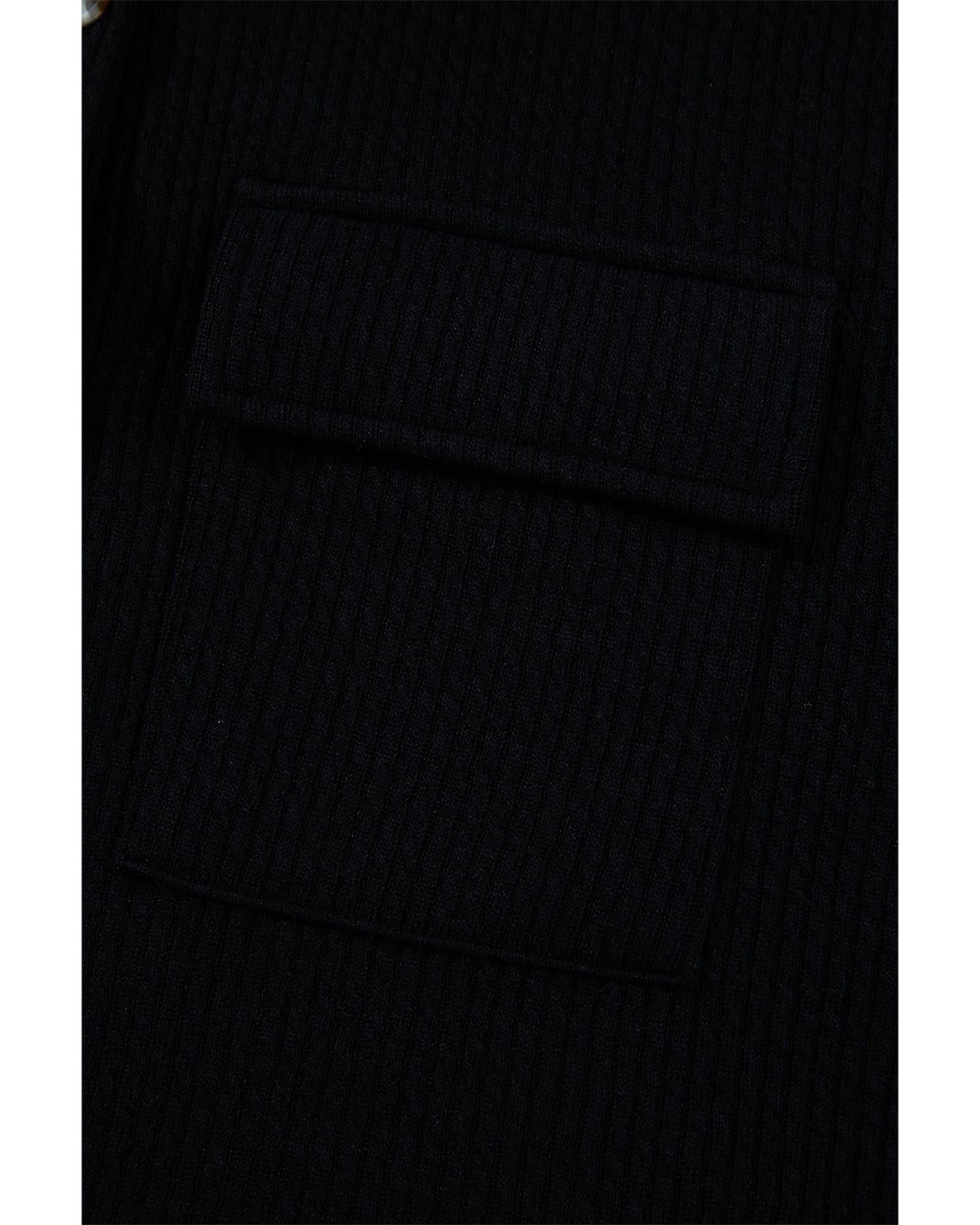 Black Solid Color Corduroy Buttoned Long Sleeve Shacket - S