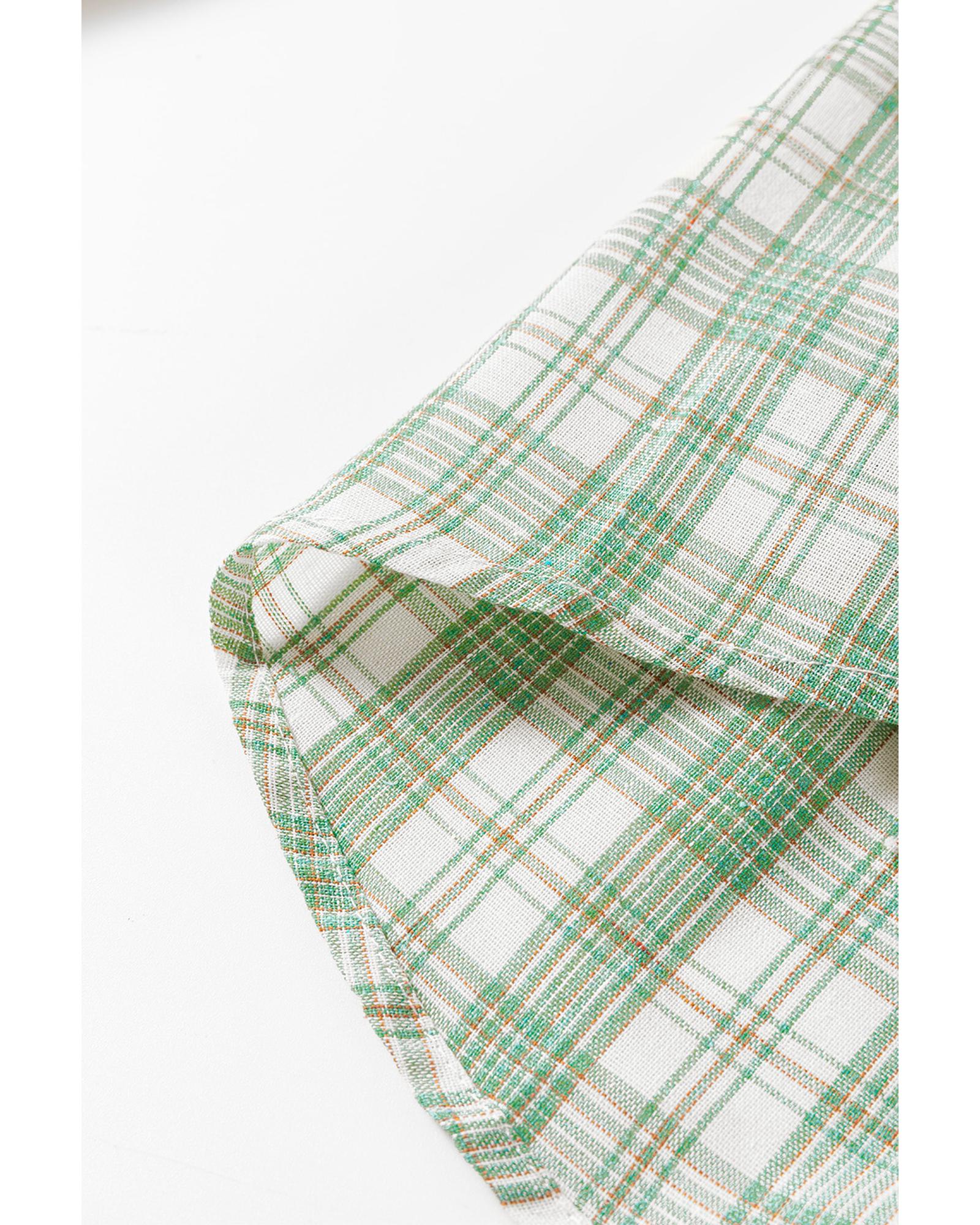 Green Checkered Print Loose Fit Buttoned Hooded Shacket - M