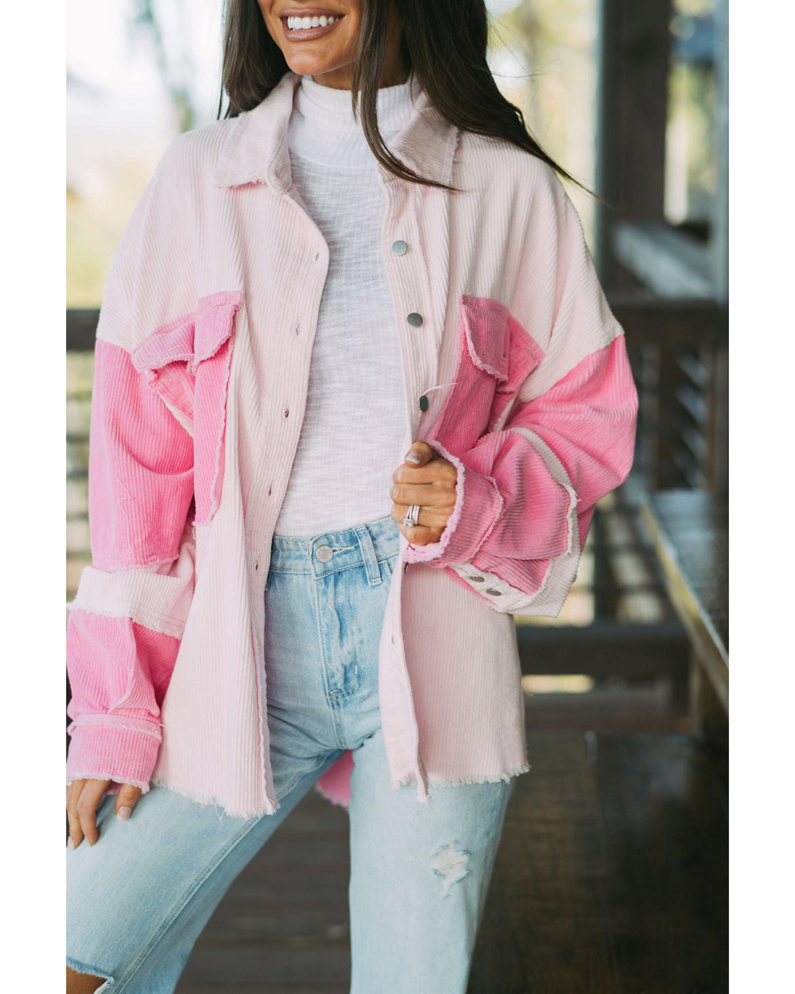 Delicacy Two-tone Color Exposed Seam Corduroy Shacket - S