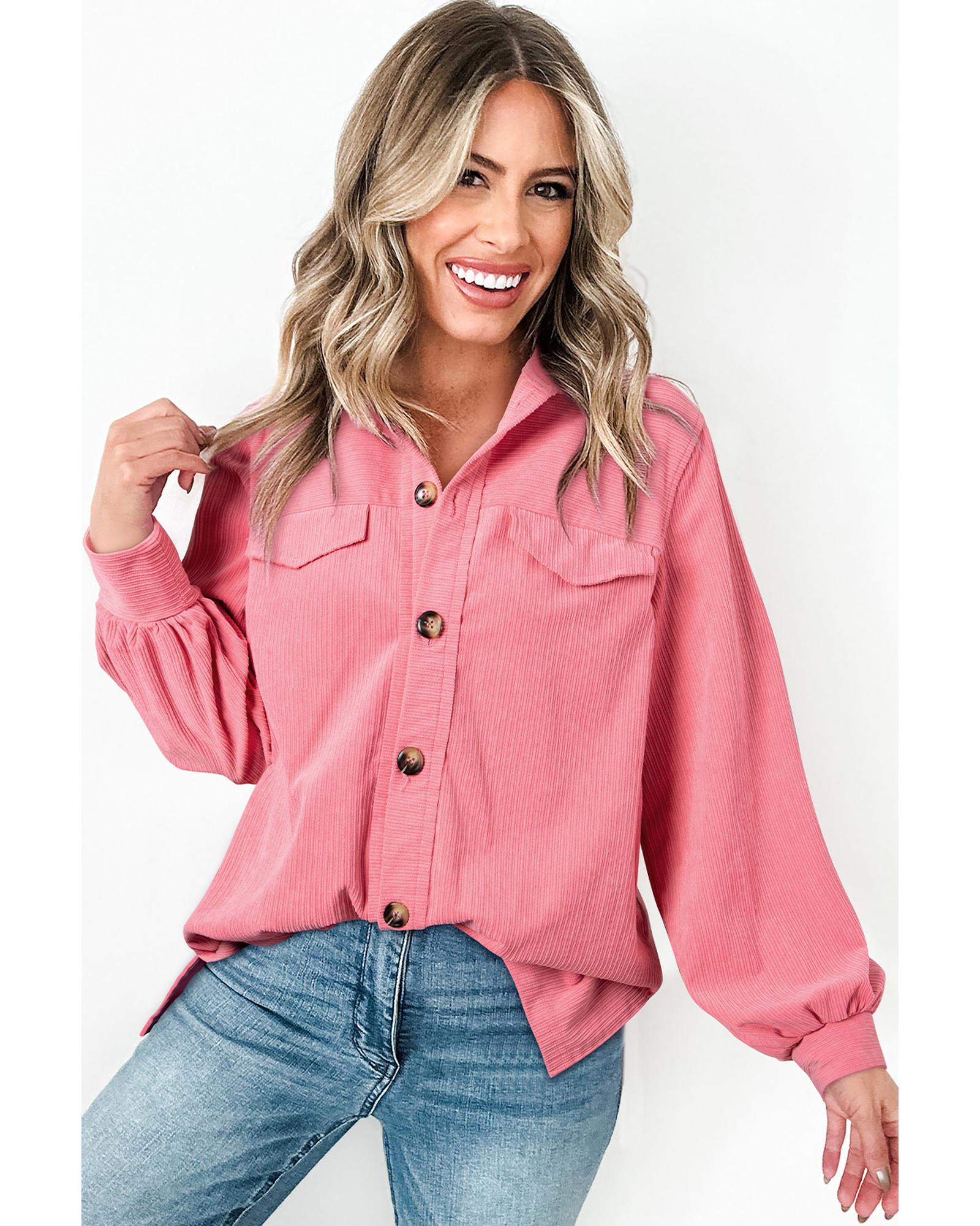 Bonbon Corduroy Flap Detail Button Up Split Shacket - L