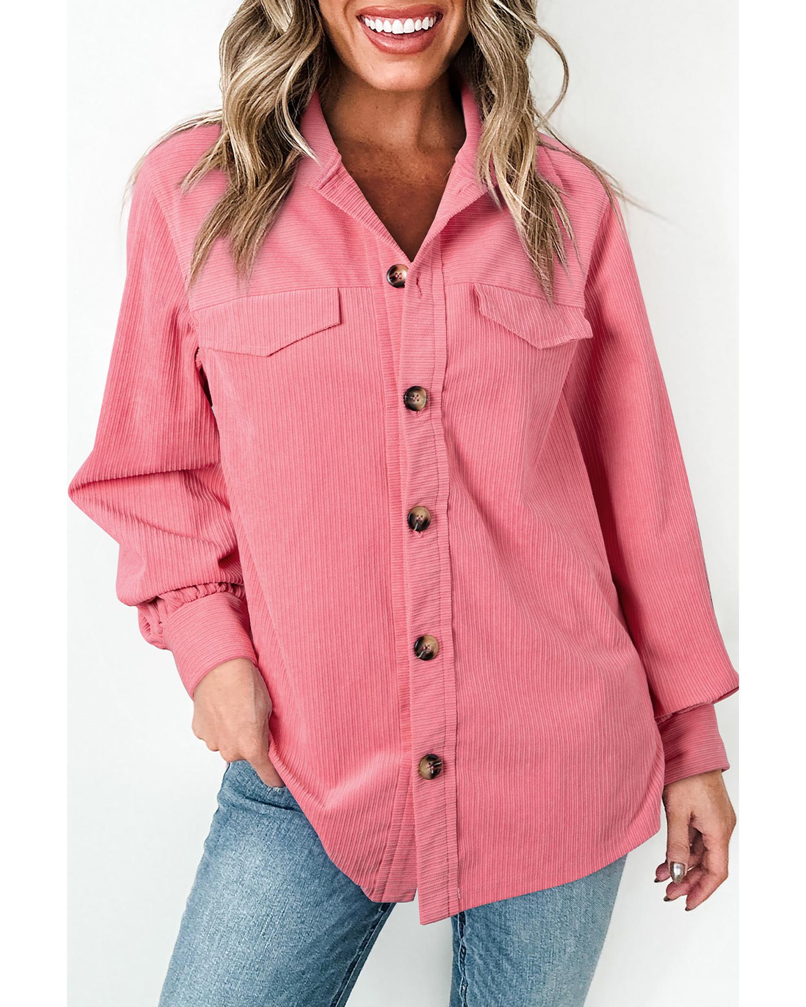Bonbon Corduroy Flap Detail Button Up Split Shacket - L