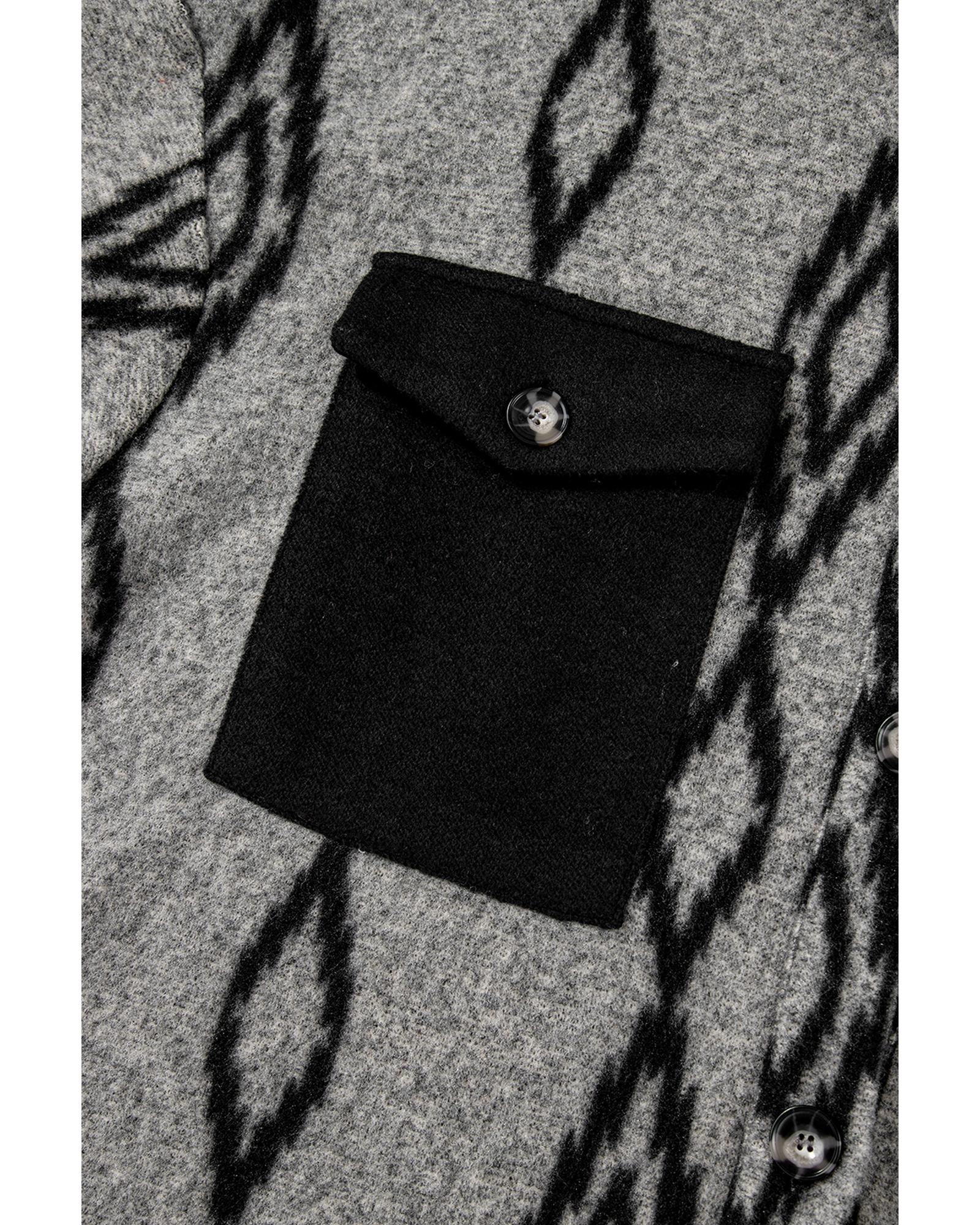 Gray Aztec Contrast Chest Pockets Loose Shacket - L