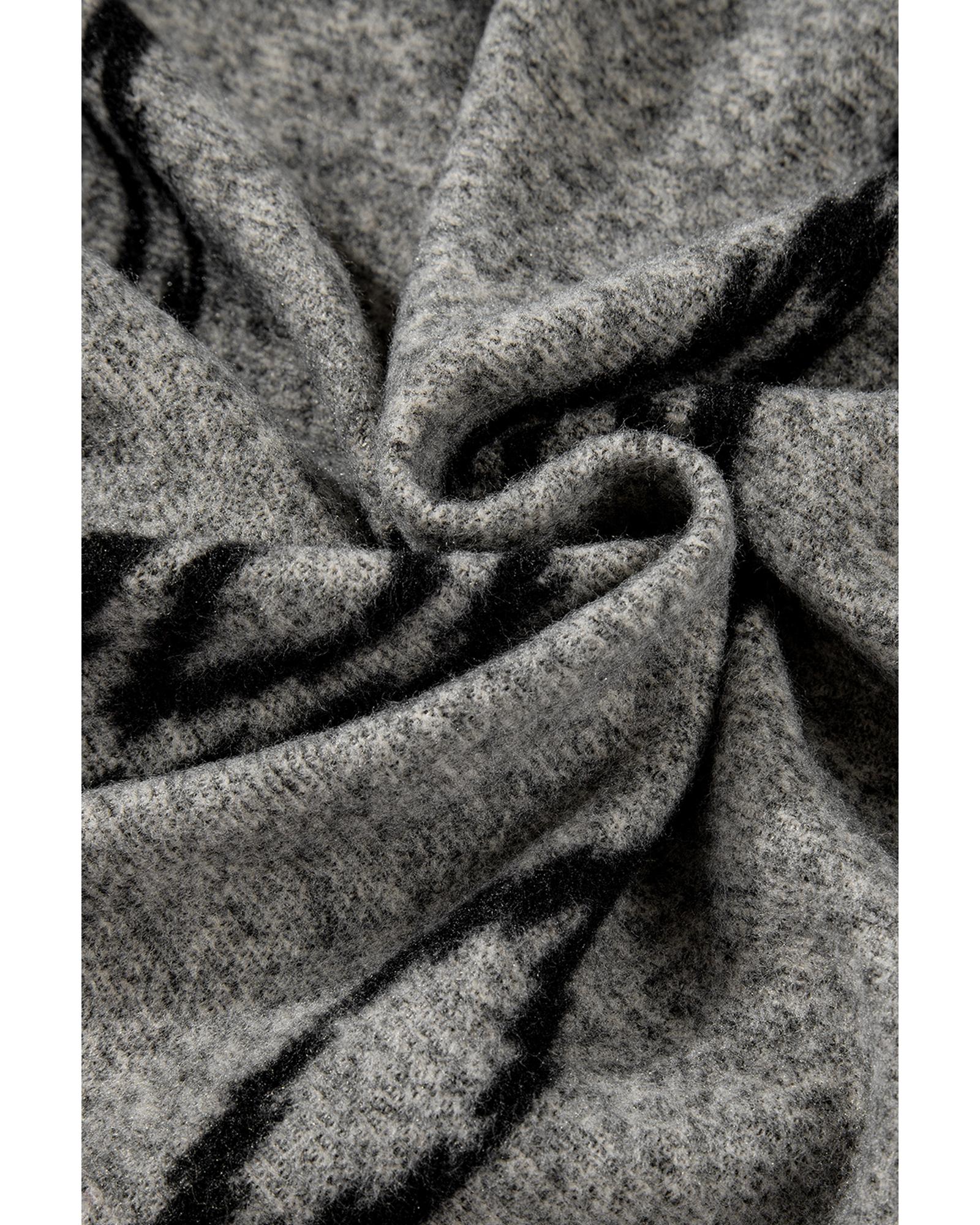 Gray Aztec Contrast Chest Pockets Loose Shacket - L