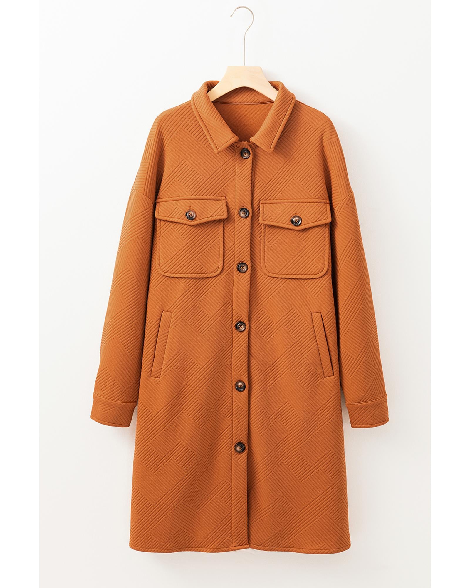 Gold Flame Textured Collared Drop Shoulder Buttoned Front Duster Coat - L