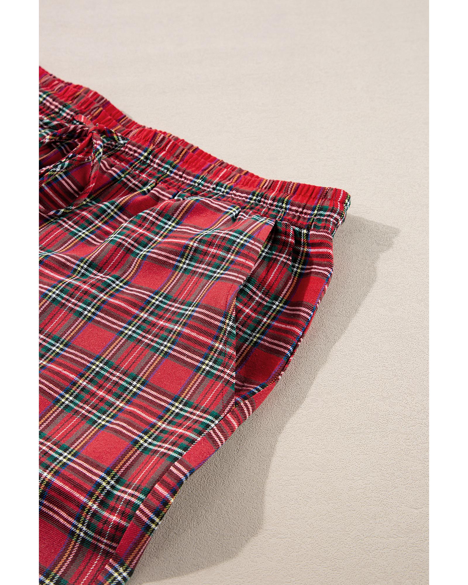 Red Plaid Printed Shirt and Pants Plus Size Lounge Set - 1X