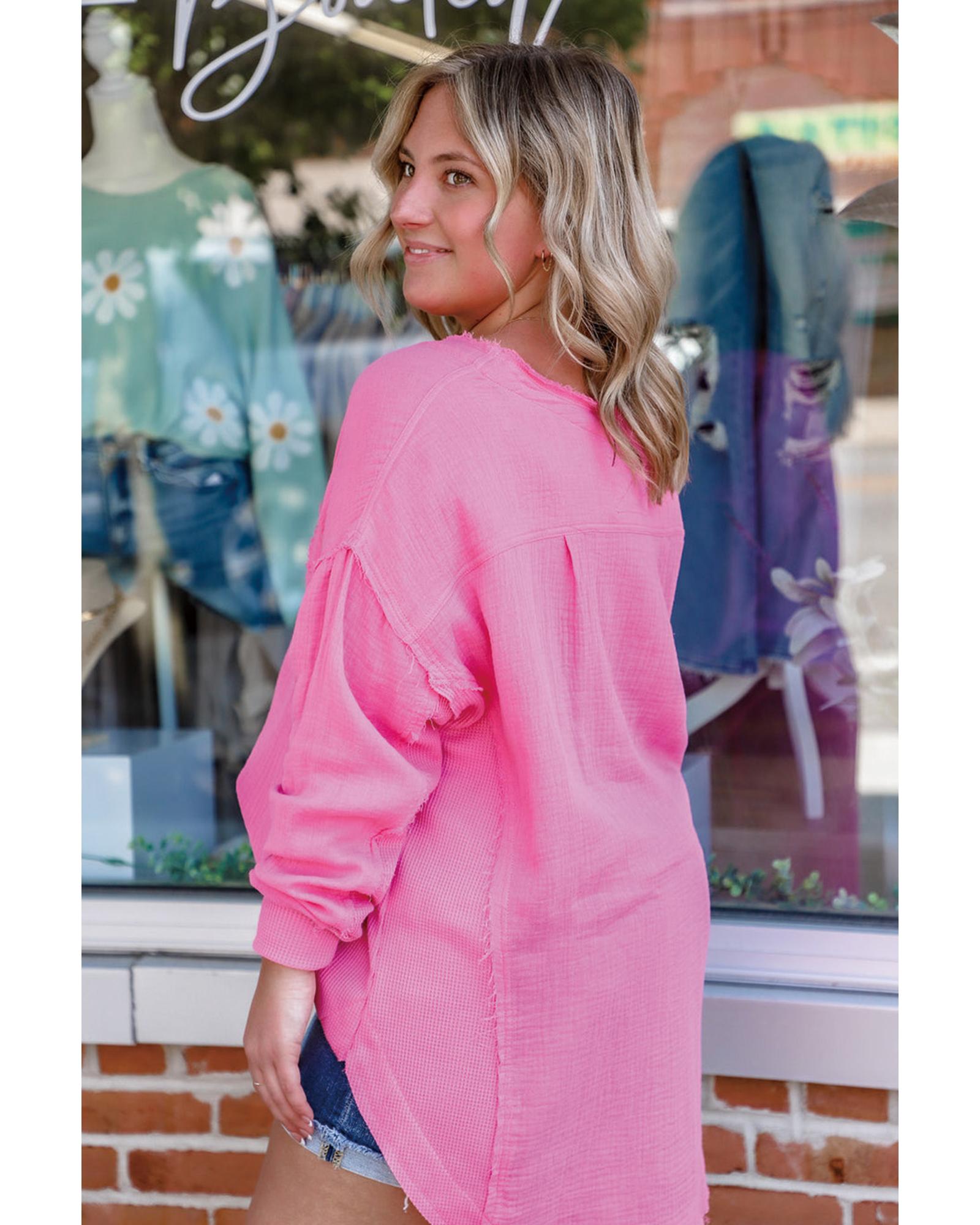 Bonbon Half Buttons Chest Pocket Drop Sleeve Plus Size Top - 1X