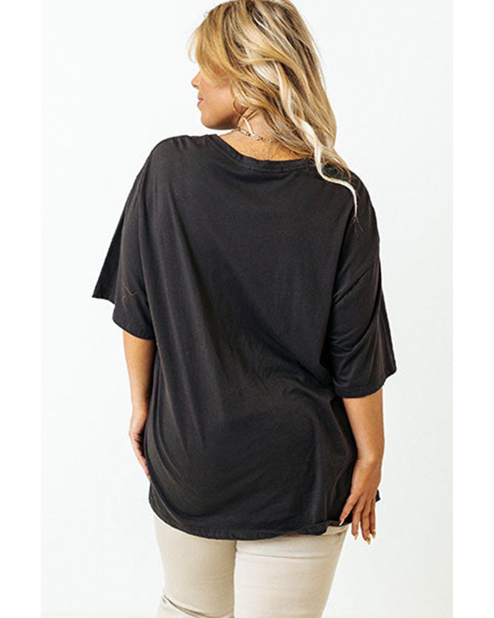 Black Checkerd DESERT DREAMS Printed Ripped Plus Size Tee - 2X