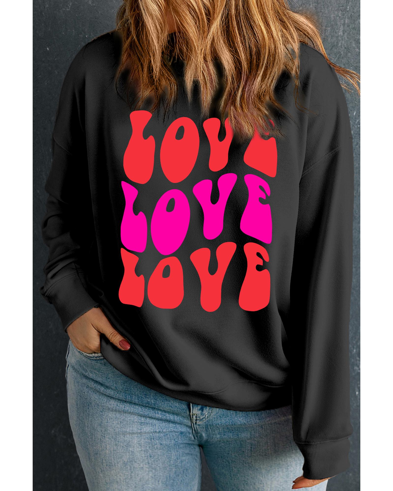 Black LOVE LOVE LOVE Valentines Graphic Plus Size Sweatshirt - 1X