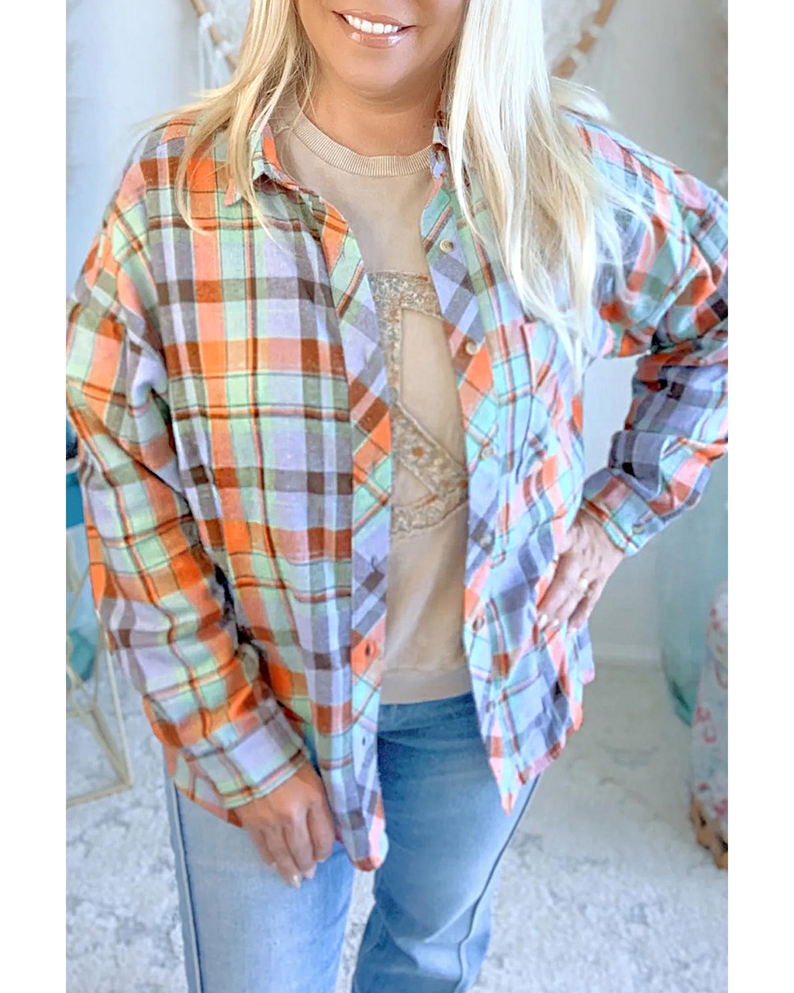 Orange Plus Size Plaid Print Buttoned Shirt - 2X