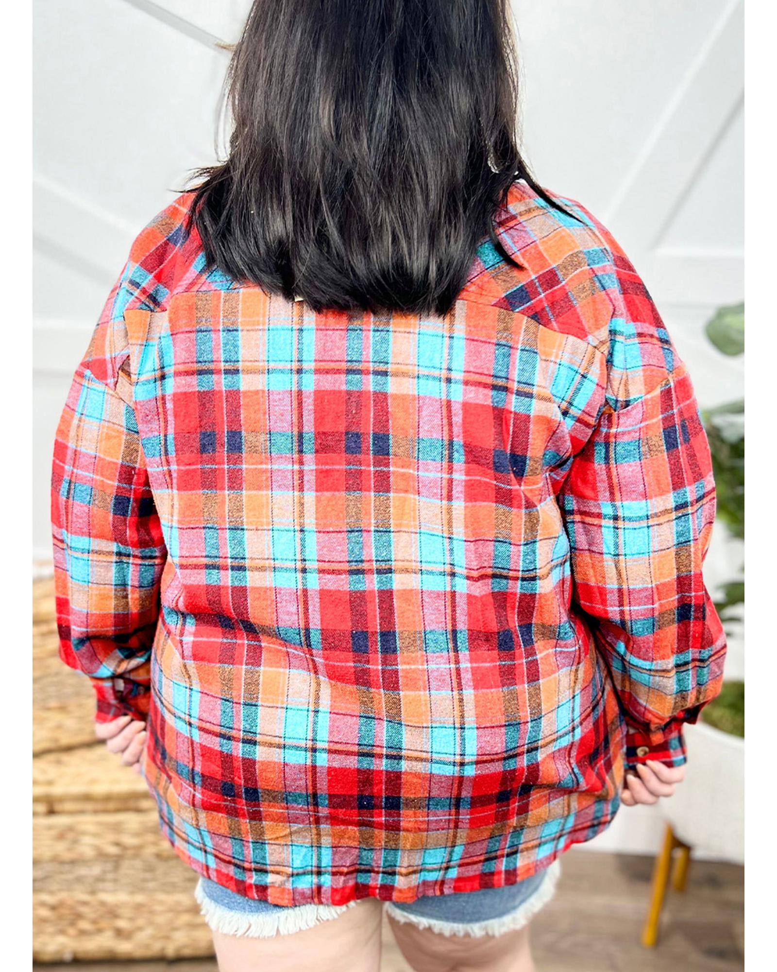Red Plus Size Plaid Print Buttoned Shirt - 1X