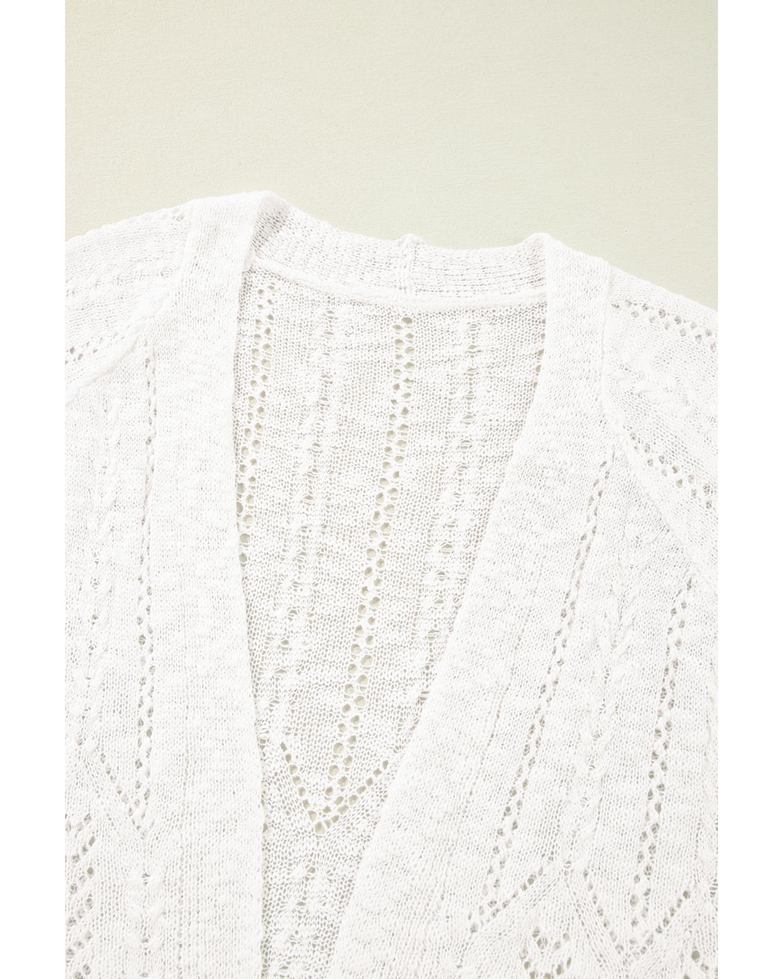 White Plus Size Eyelet Knit Open Front Cardigan - 4X