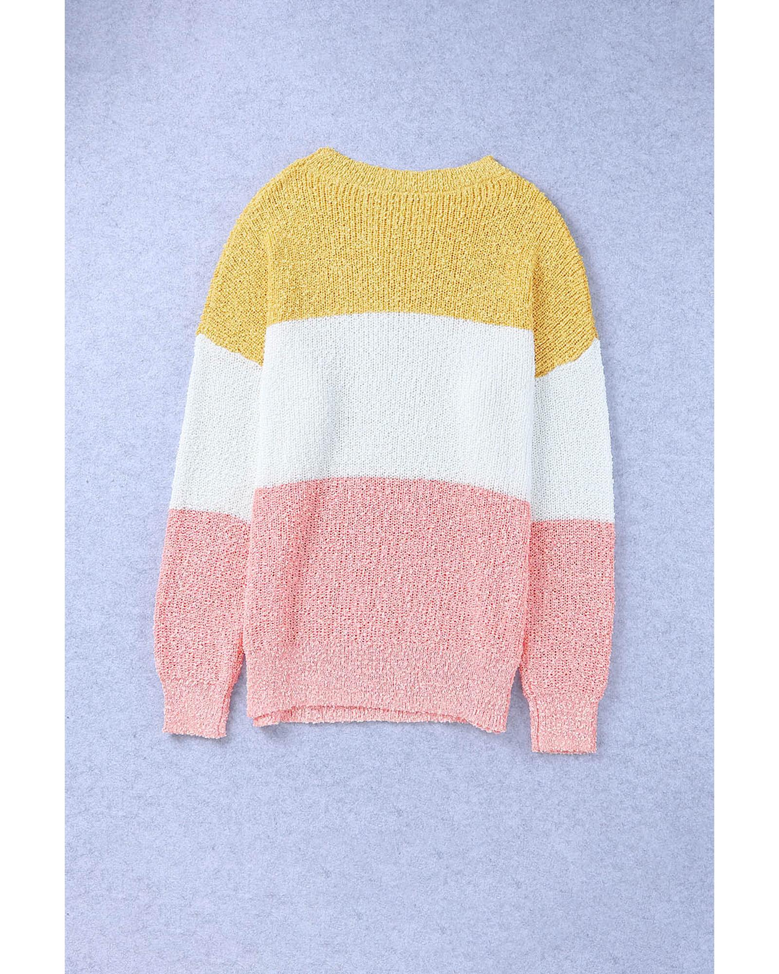 Yellow Colorblock Bubble Sleeve Plus Size Sweater - 2X