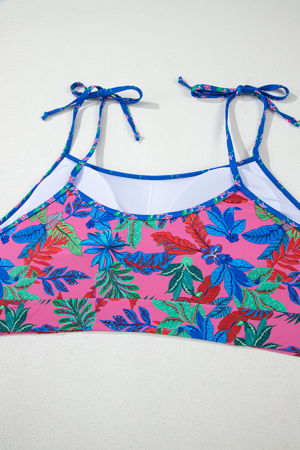 Blue Fashion Print Tied Straps Crop Vest and High Waist Plus Size Bikini - 1X