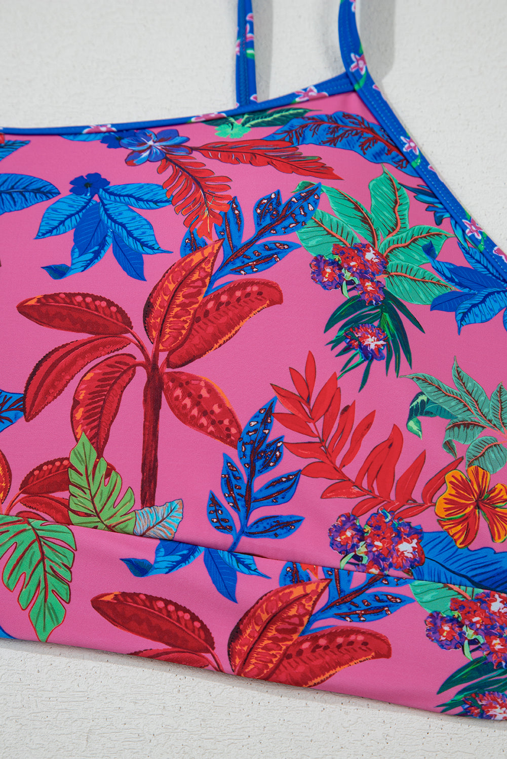 Blue Fashion Print Tied Straps Crop Vest and High Waist Plus Size Bikini - 4X