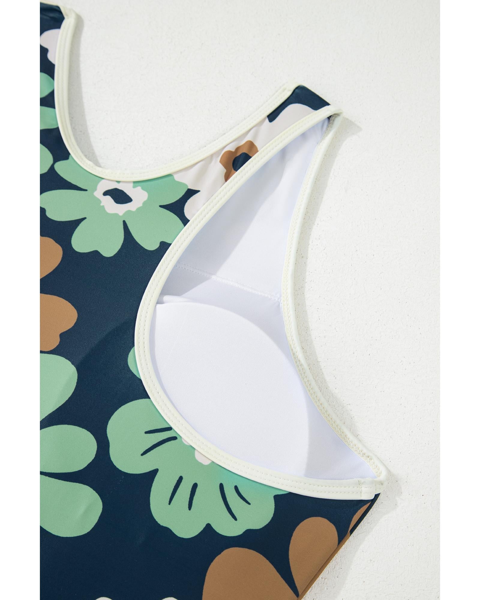 Green Floral Printed Zipped Plus Size Two Pieces Bikini - 4X