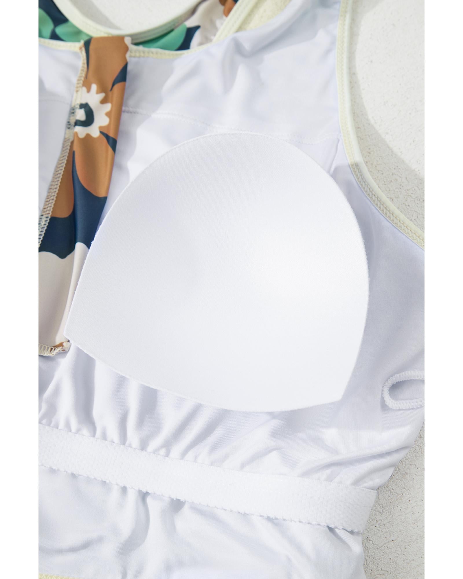 Green Floral Printed Zipped Plus Size Two Pieces Bikini - 4X