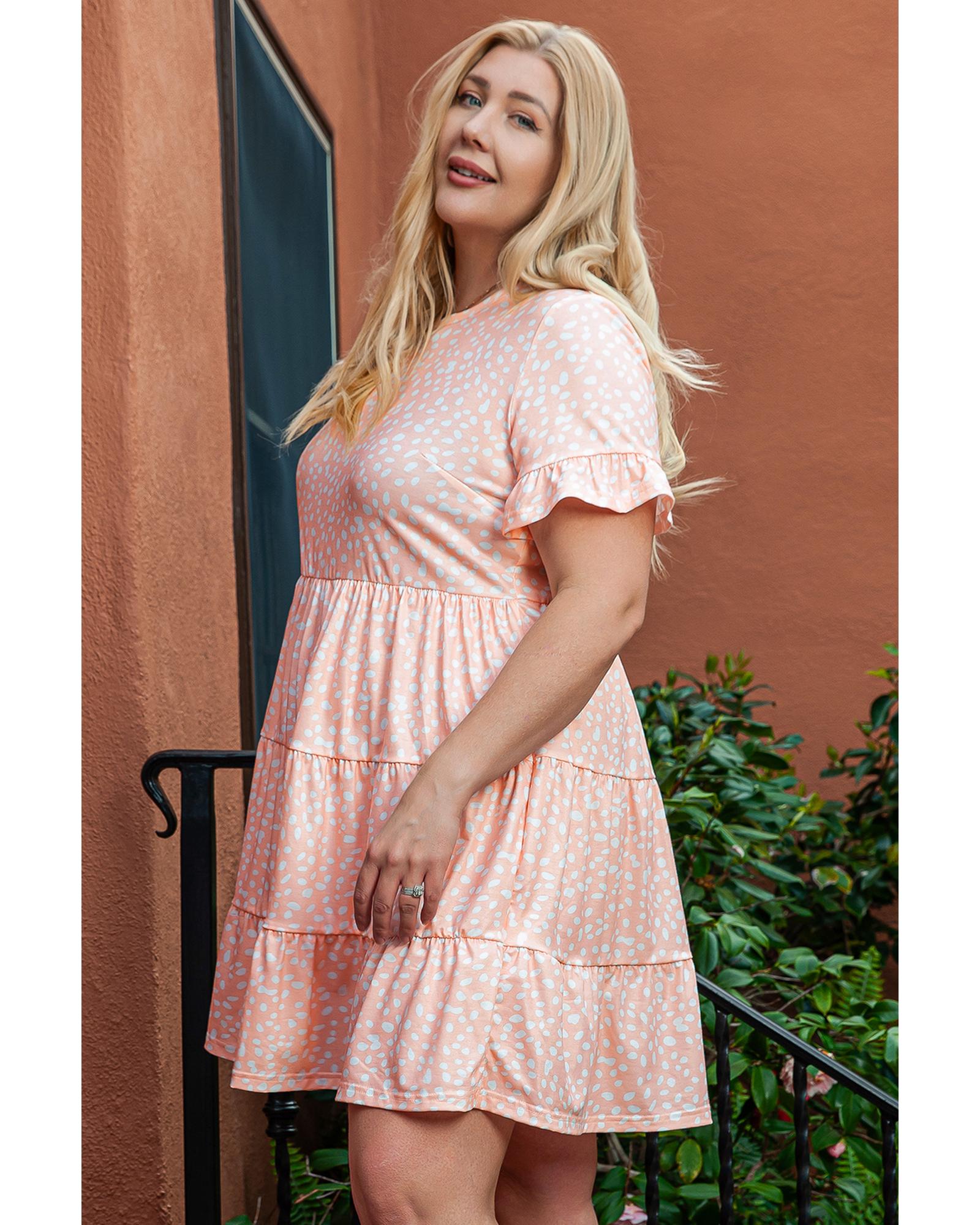 Pink Cheetah Print Tiered Ruffled Plus Size Dress - 1X