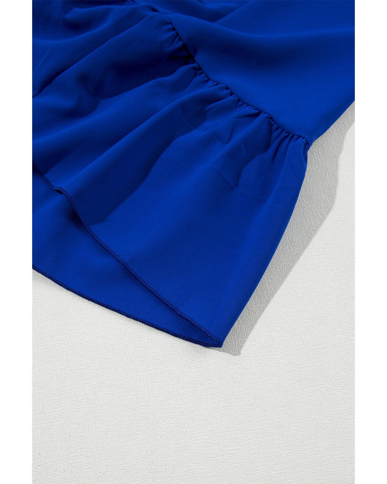 Dark Blue Shirred Ruffled Square Neck Plus Size Mini Dress - 1X