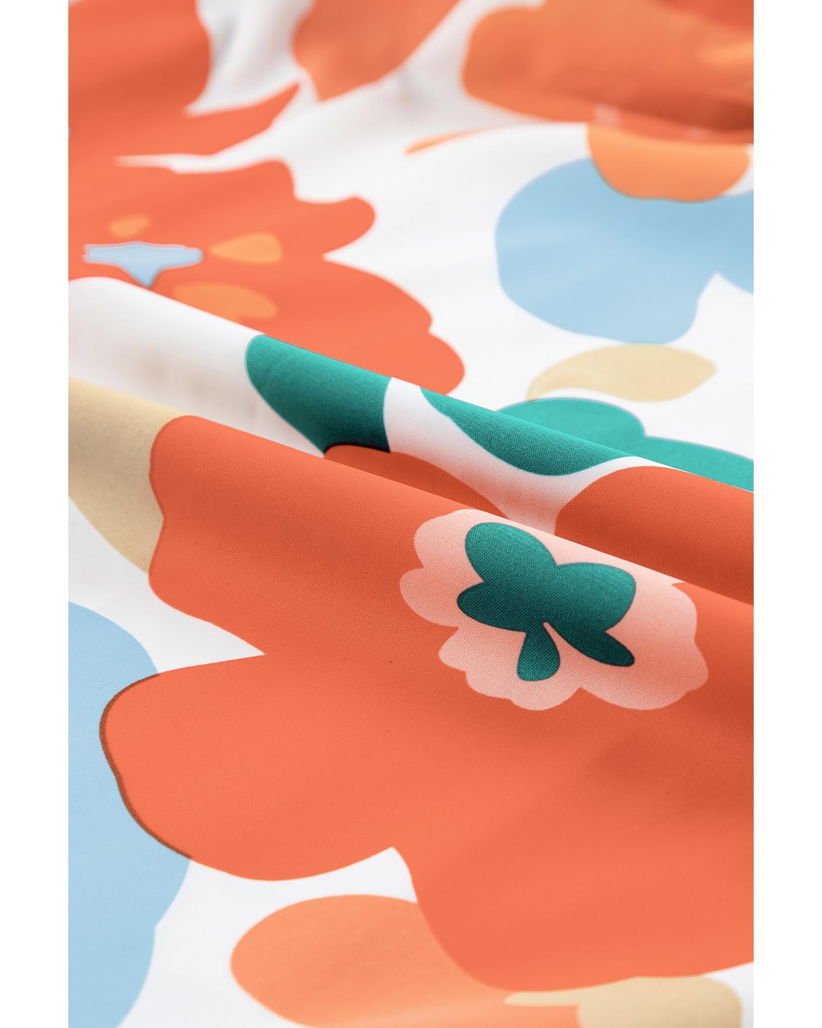 Orange Plus Size Flower Print Shirred Square Neck Maxi Dress - 2X