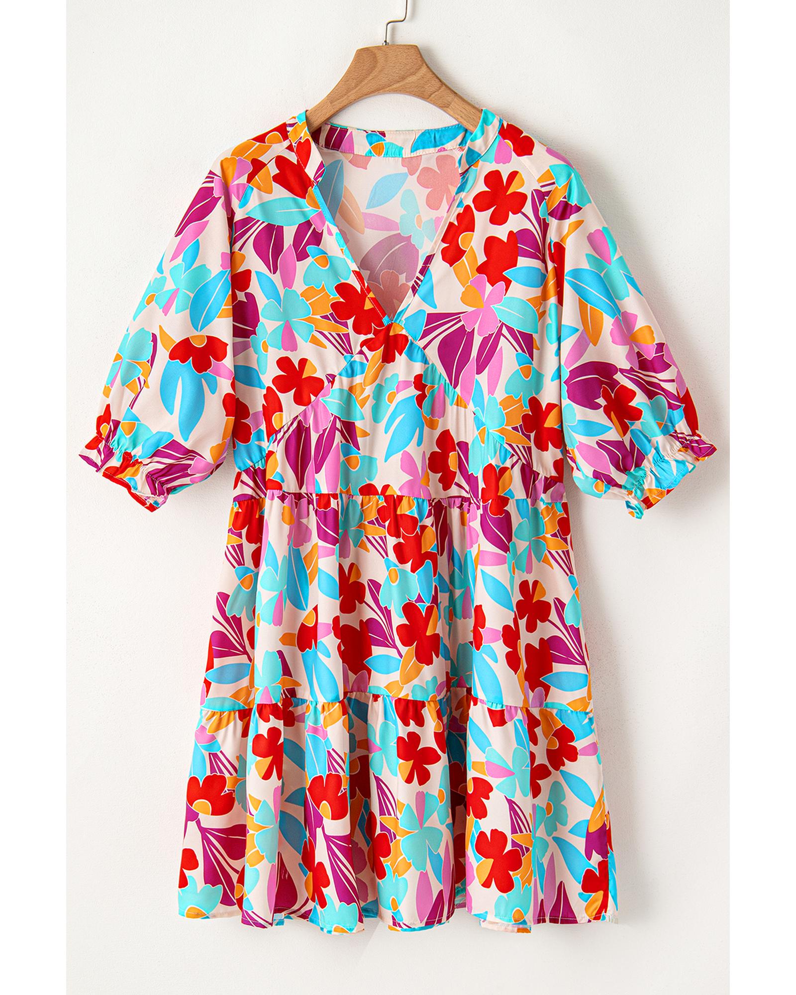 Multicolour Floral Tiered V Neck Plus Dress - 1X