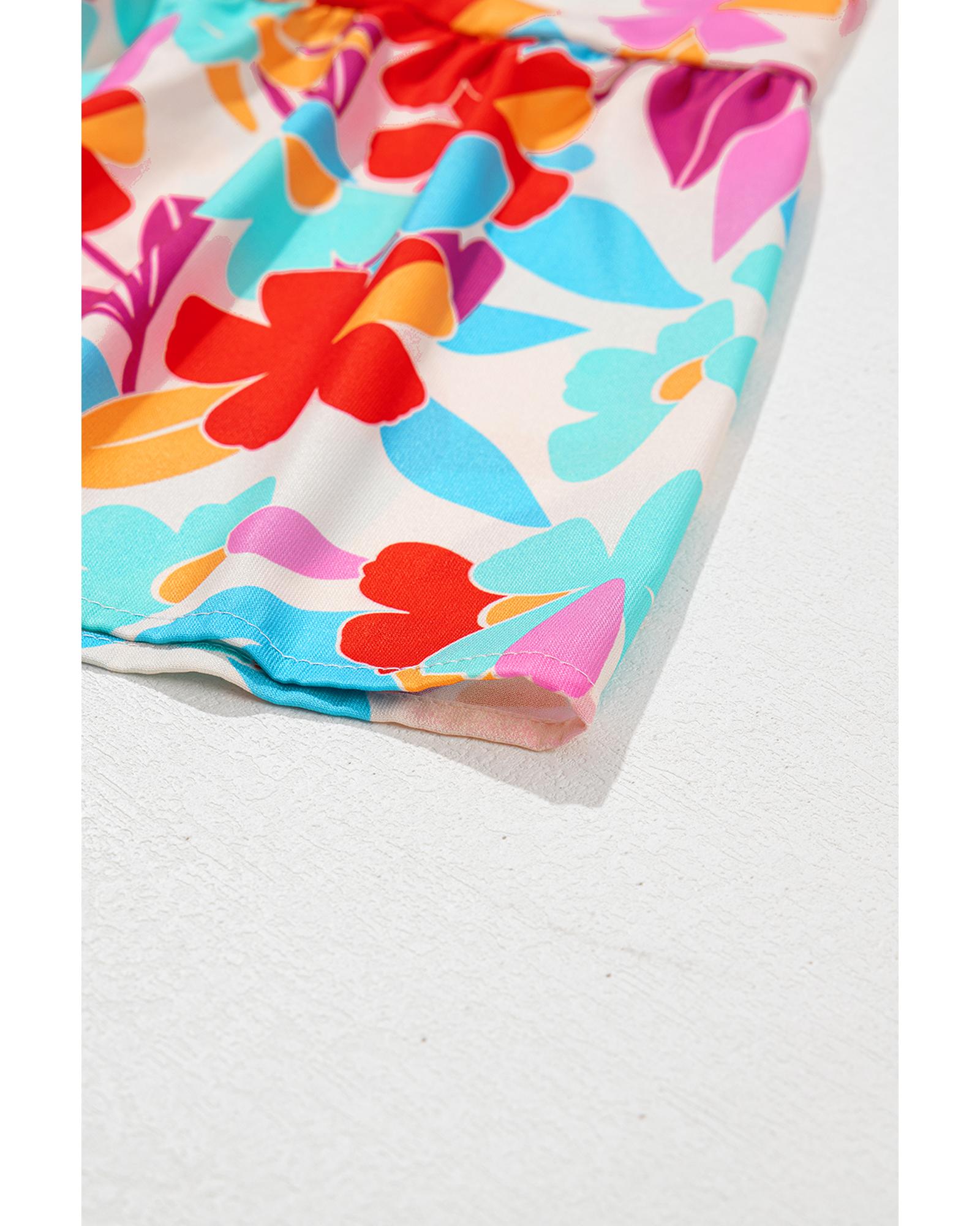 Multicolour Floral Tiered V Neck Plus Dress - 1X