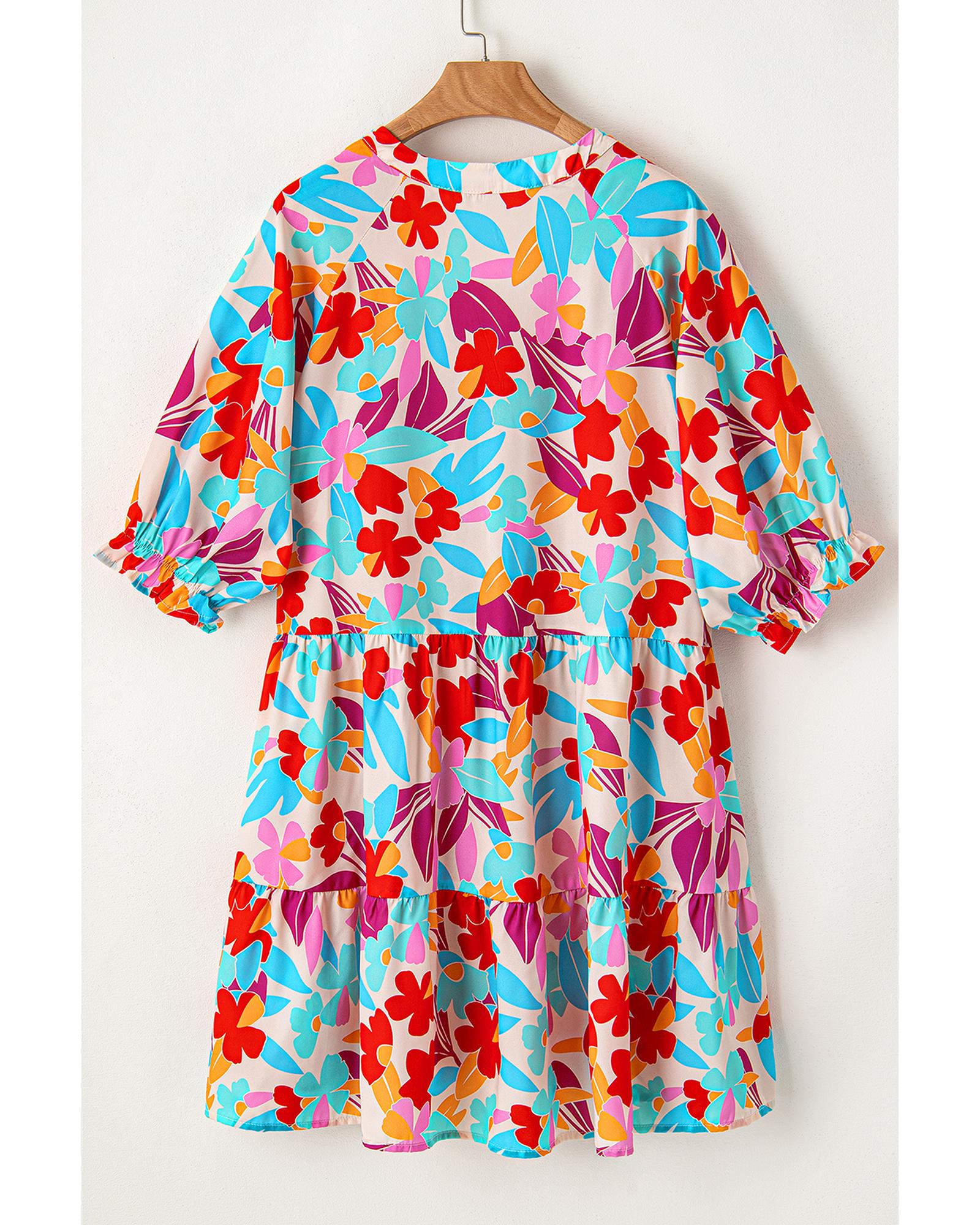 Multicolour Floral Tiered V Neck Plus Dress - 2X