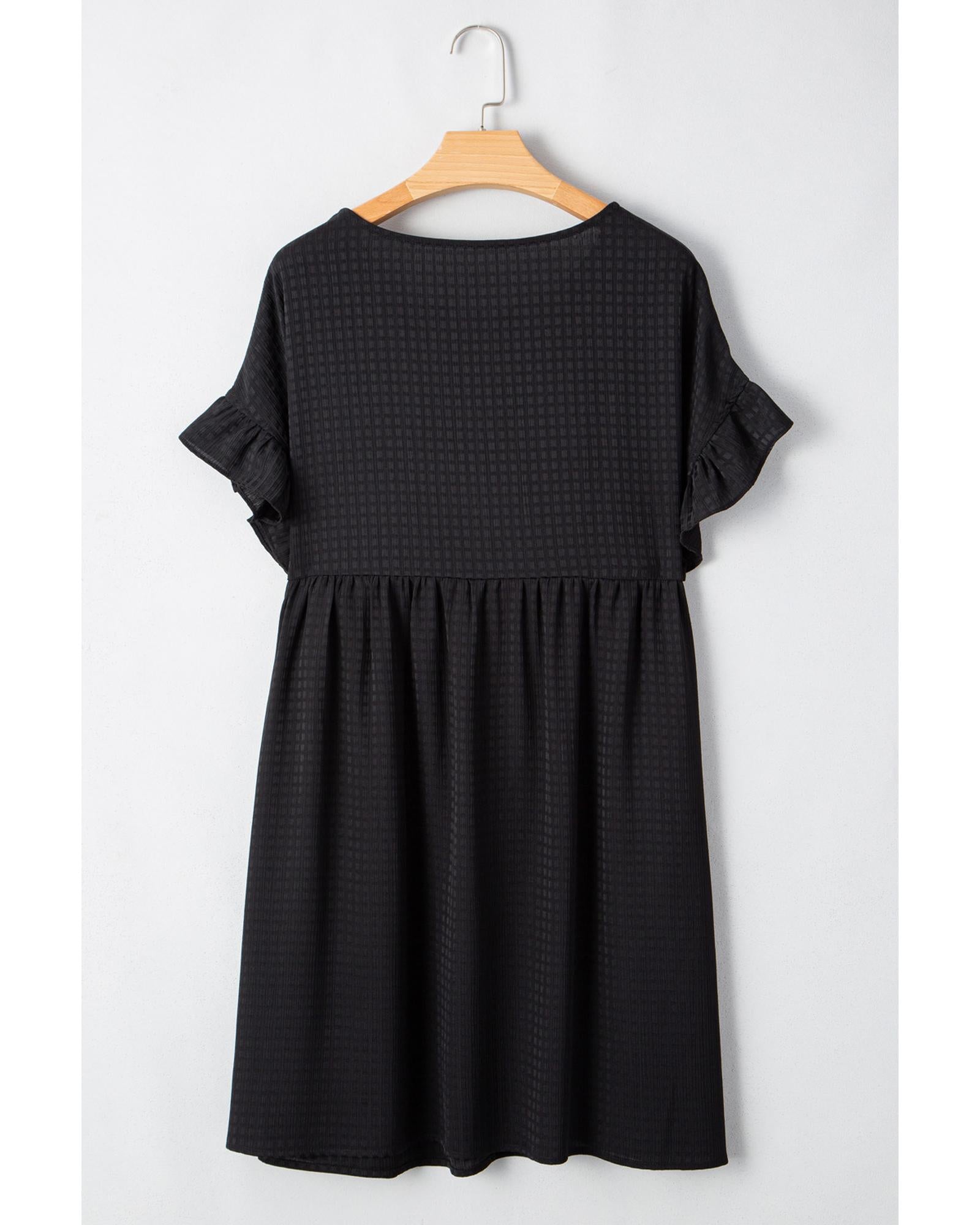 Black Textured Ruffled Sleeve Babydoll Plus Dress - 1X