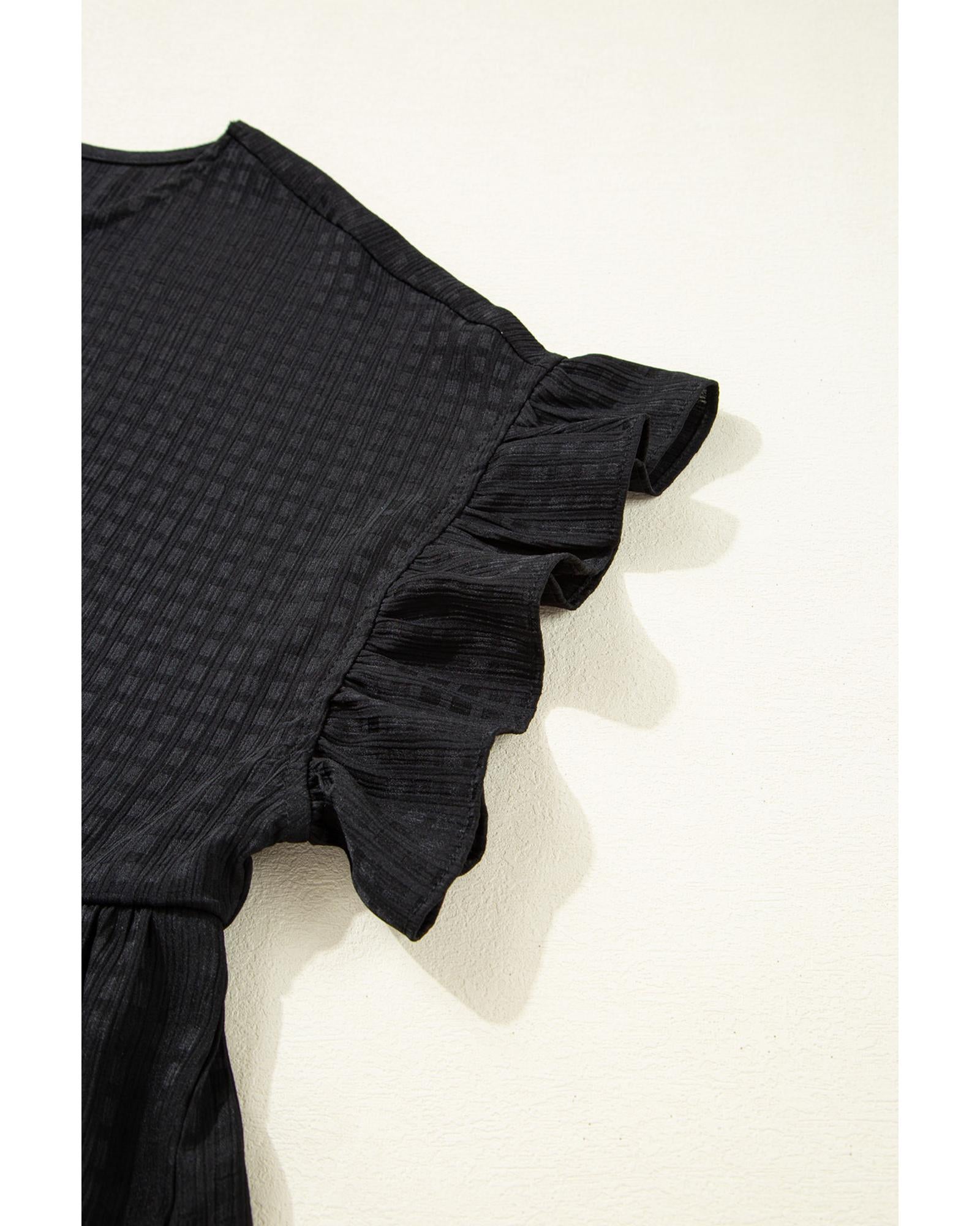 Black Textured Ruffled Sleeve Babydoll Plus Dress - 1X