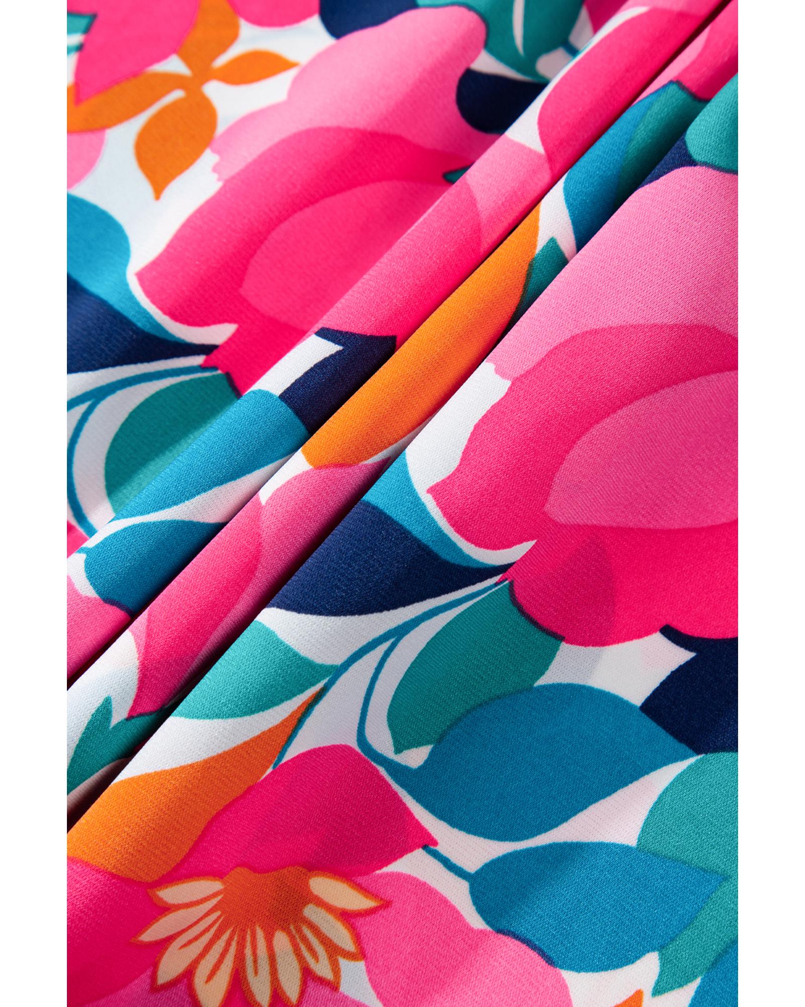 Rose Flower Print Smocked Square Neck Plus Size Dress - 2X