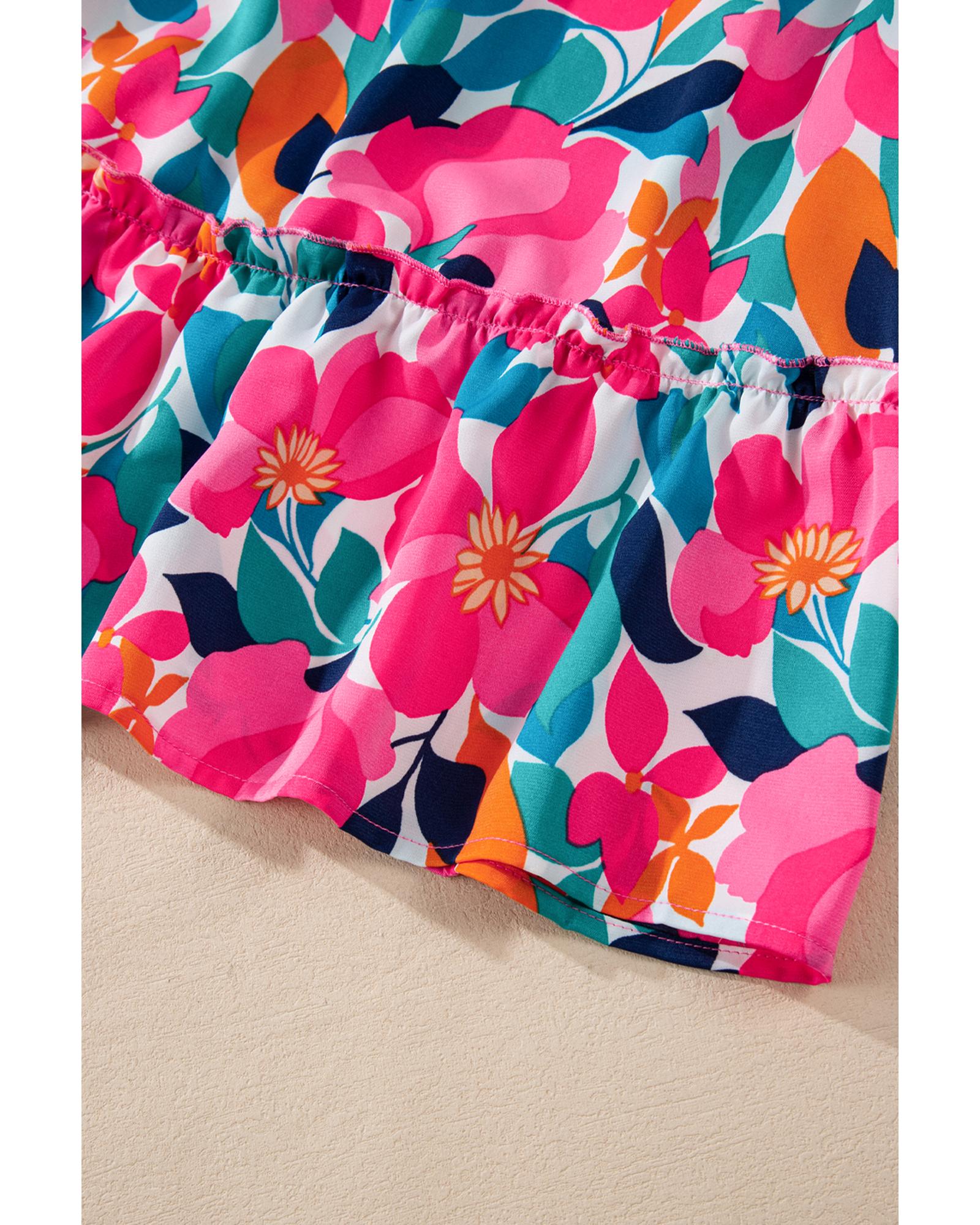 Rose Flower Print Smocked Square Neck Plus Size Dress - 4X