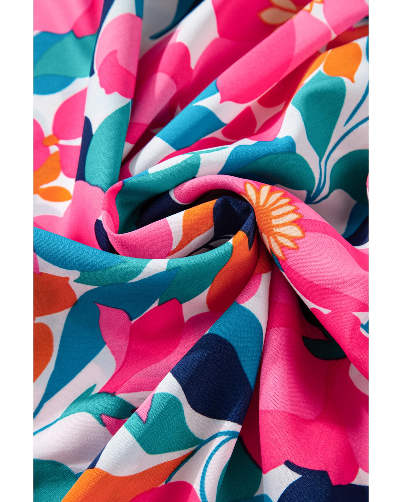 Rose Flower Print Smocked Square Neck Plus Size Dress - 4X