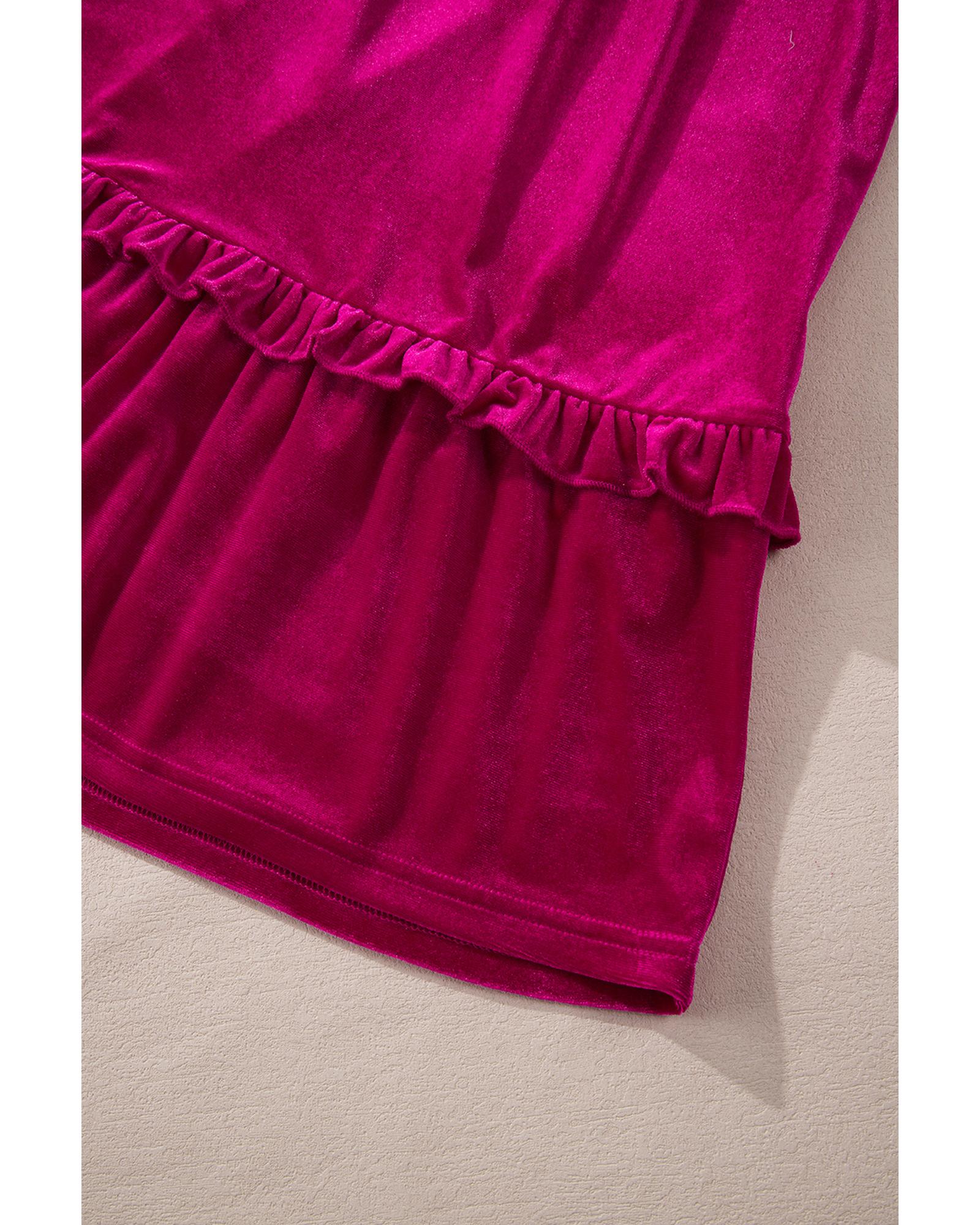 Rose Red Shirred V Neck Tiered Ruffled Velvet Plus Size Maxi Dress - 1X