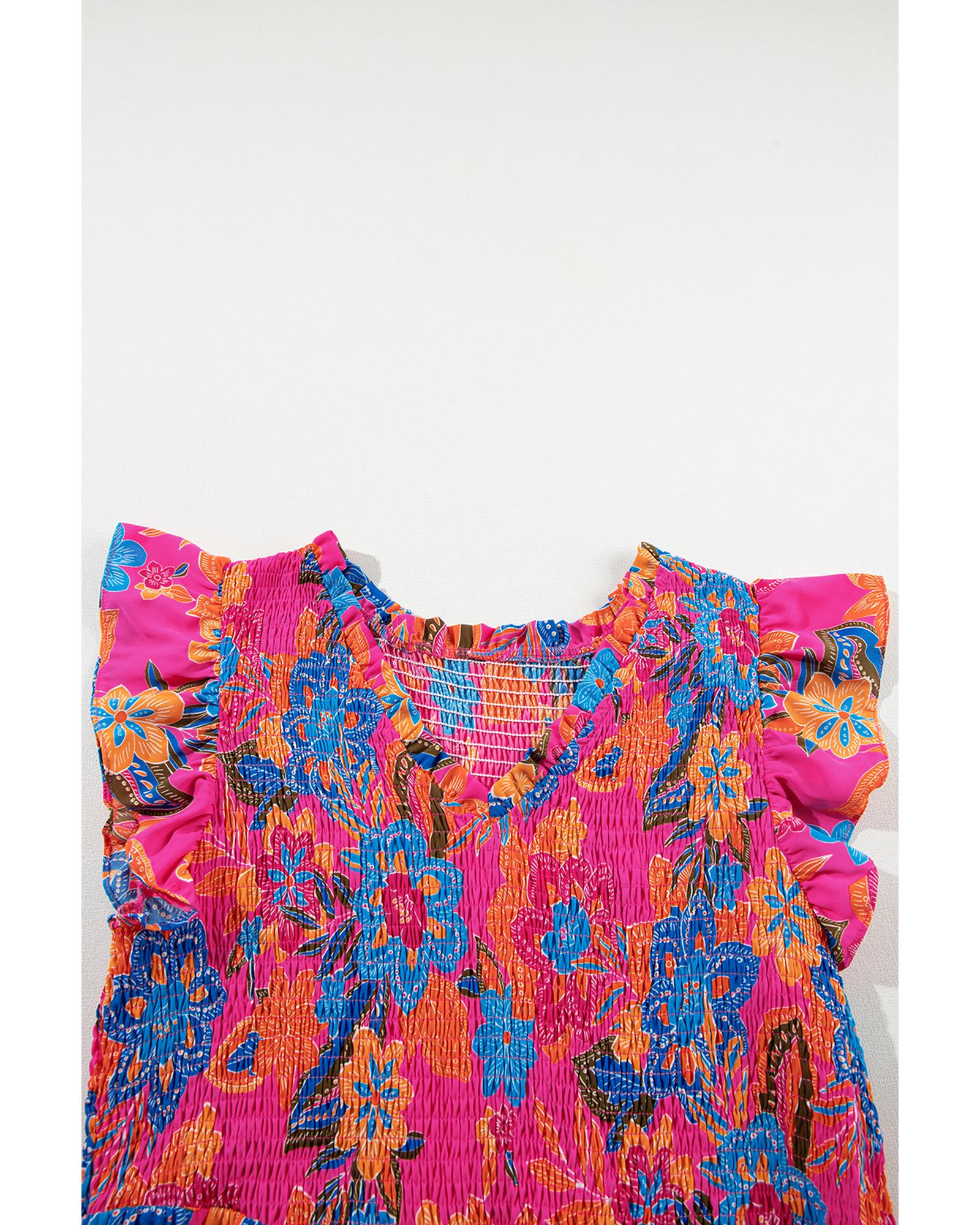 Red Floral Print Ruffled Sleeveless Plus Size Long Dress - 2X