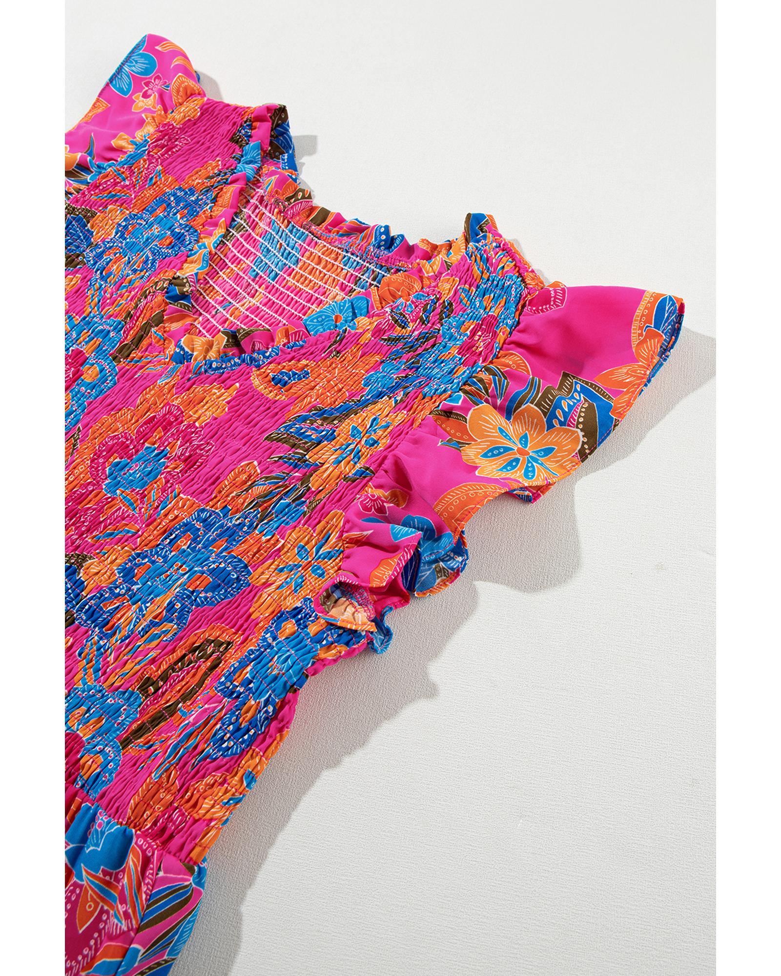 Red Floral Print Ruffled Sleeveless Plus Size Long Dress - 2X