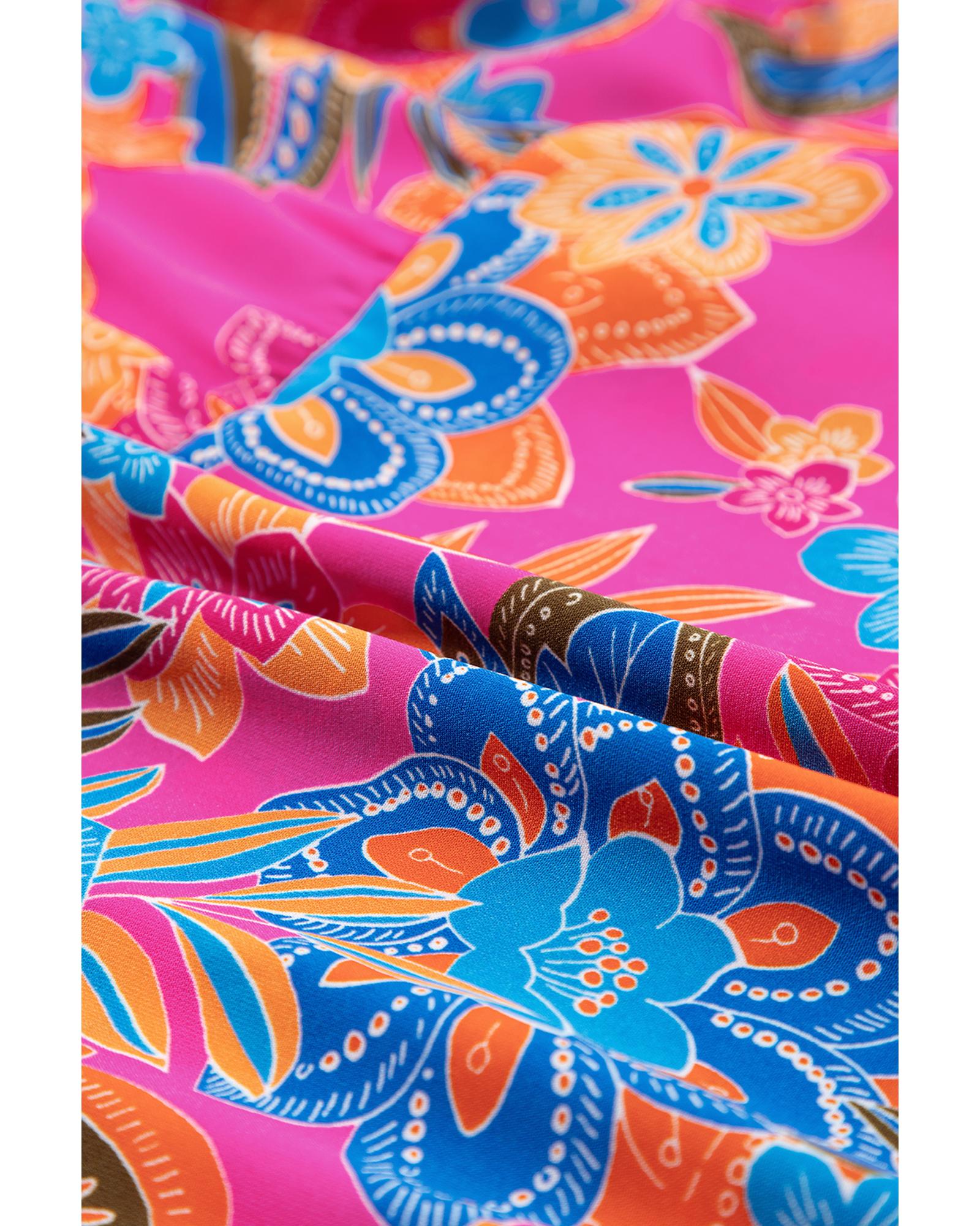 Red Floral Print Ruffled Sleeveless Plus Size Long Dress - 3X