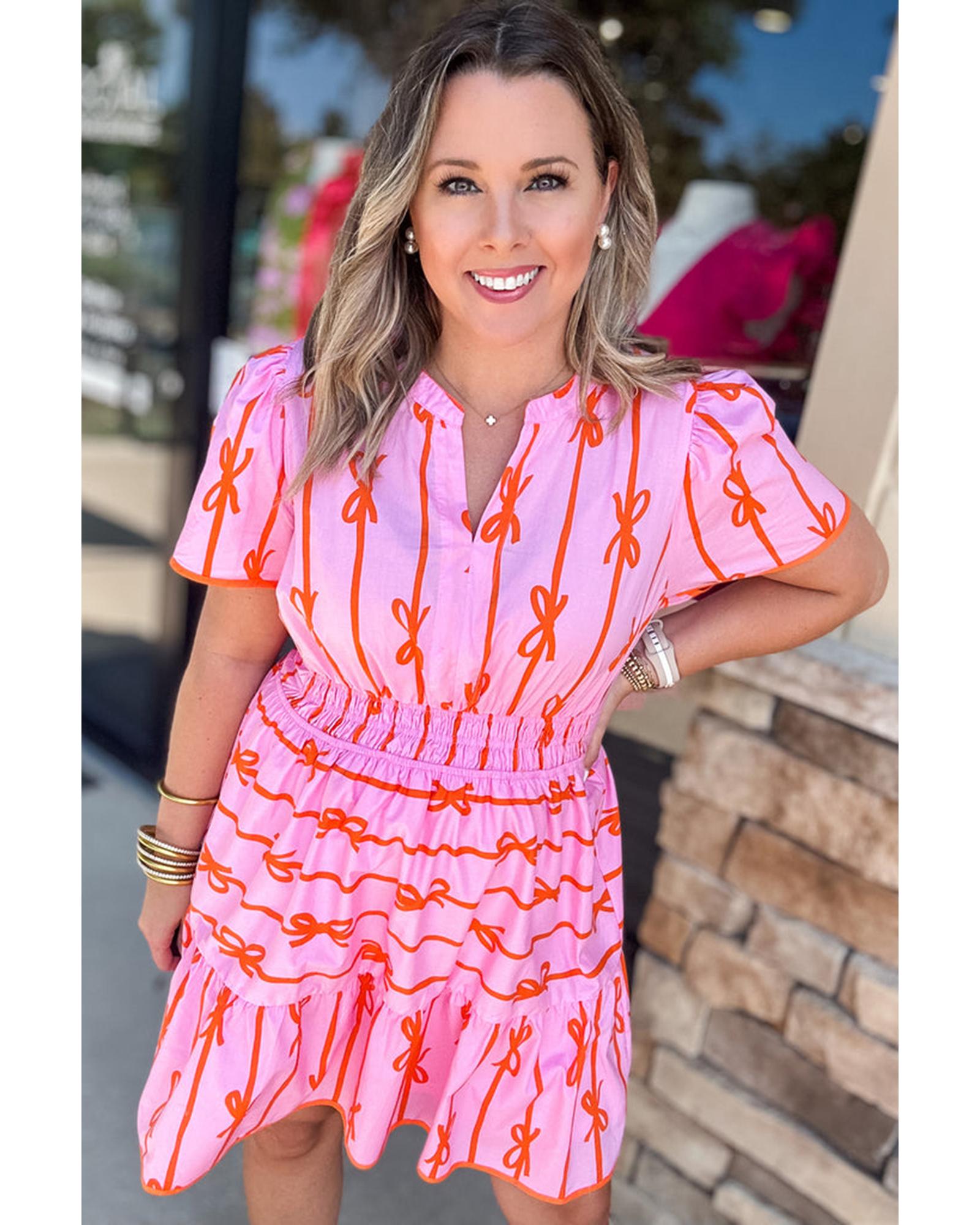 Rose Bow Tastic Clinched Waist Ruffled Plus Size Dress - 2X