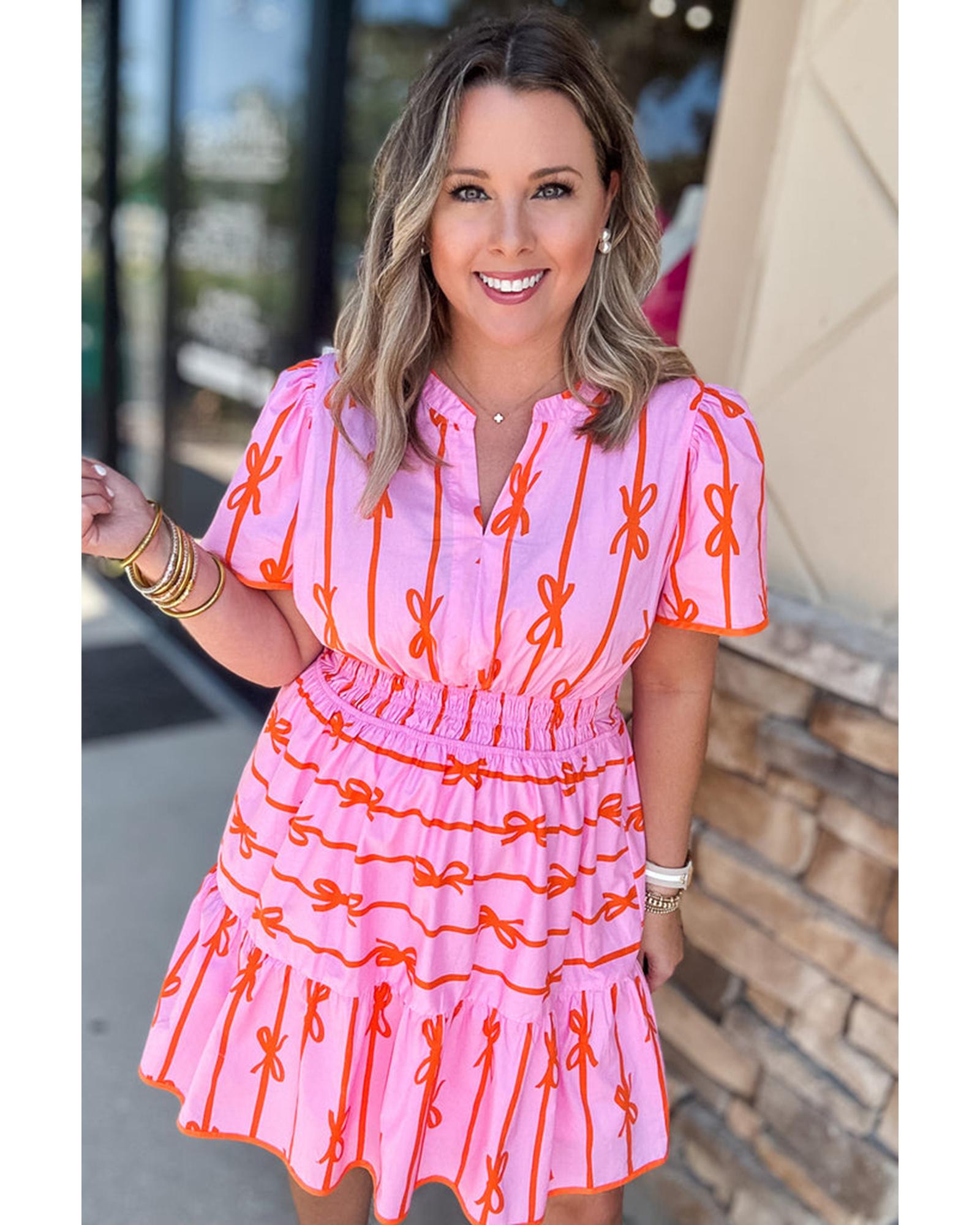 Rose Bow Tastic Clinched Waist Ruffled Plus Size Dress - 3X