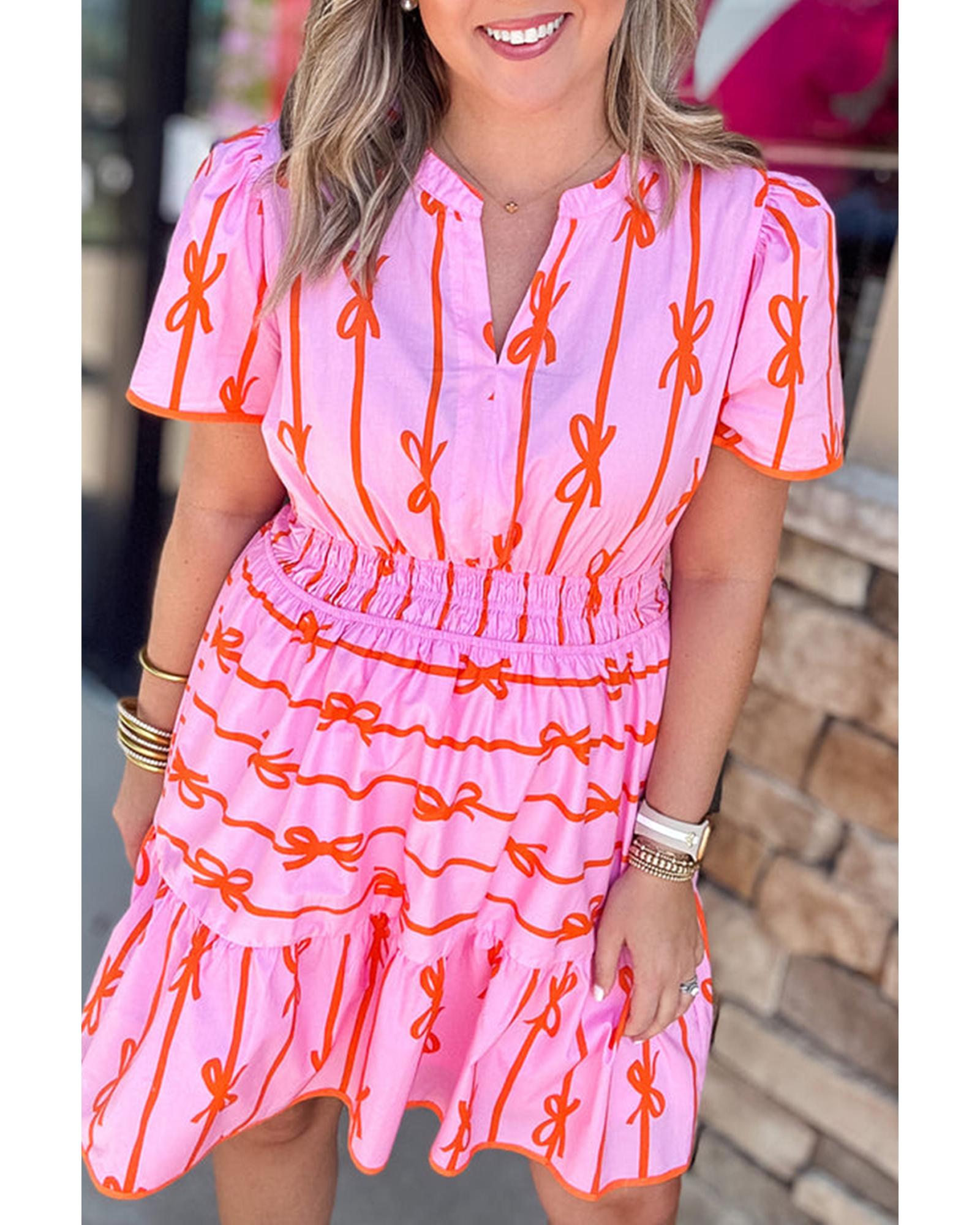 Rose Bow Tastic Clinched Waist Ruffled Plus Size Dress - 3X